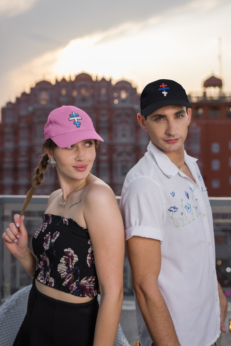 An Orthodox Christian couple wearing Orthodox Christian Embroidered Caps that look awesome!