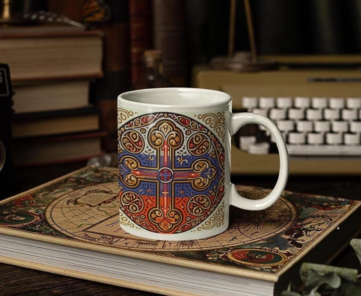 Russian Orthodox Christian 11oz ceramic mug with a faith-inspired design. Durable, microwave- and dishwasher-safe, perfect for coffee, tea, or as a meaningful gift for baptisms, name days, or religious celebrations.