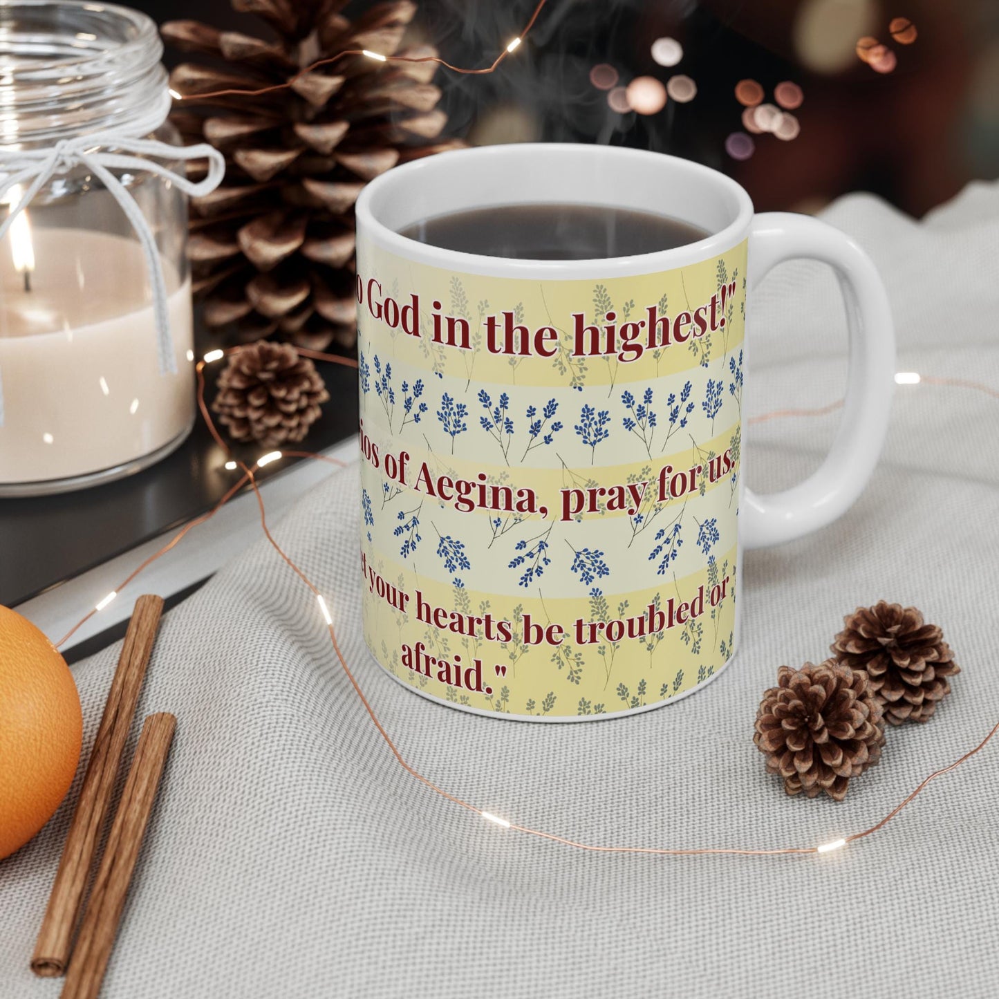 Saint Nektarios of Aegina 11oz ceramic mug with a detailed Orthodox Christian design. Durable, microwave- and dishwasher-safe, perfect for coffee, tea, or as a meaningful gift for baptisms, name days, or celebrations of faith