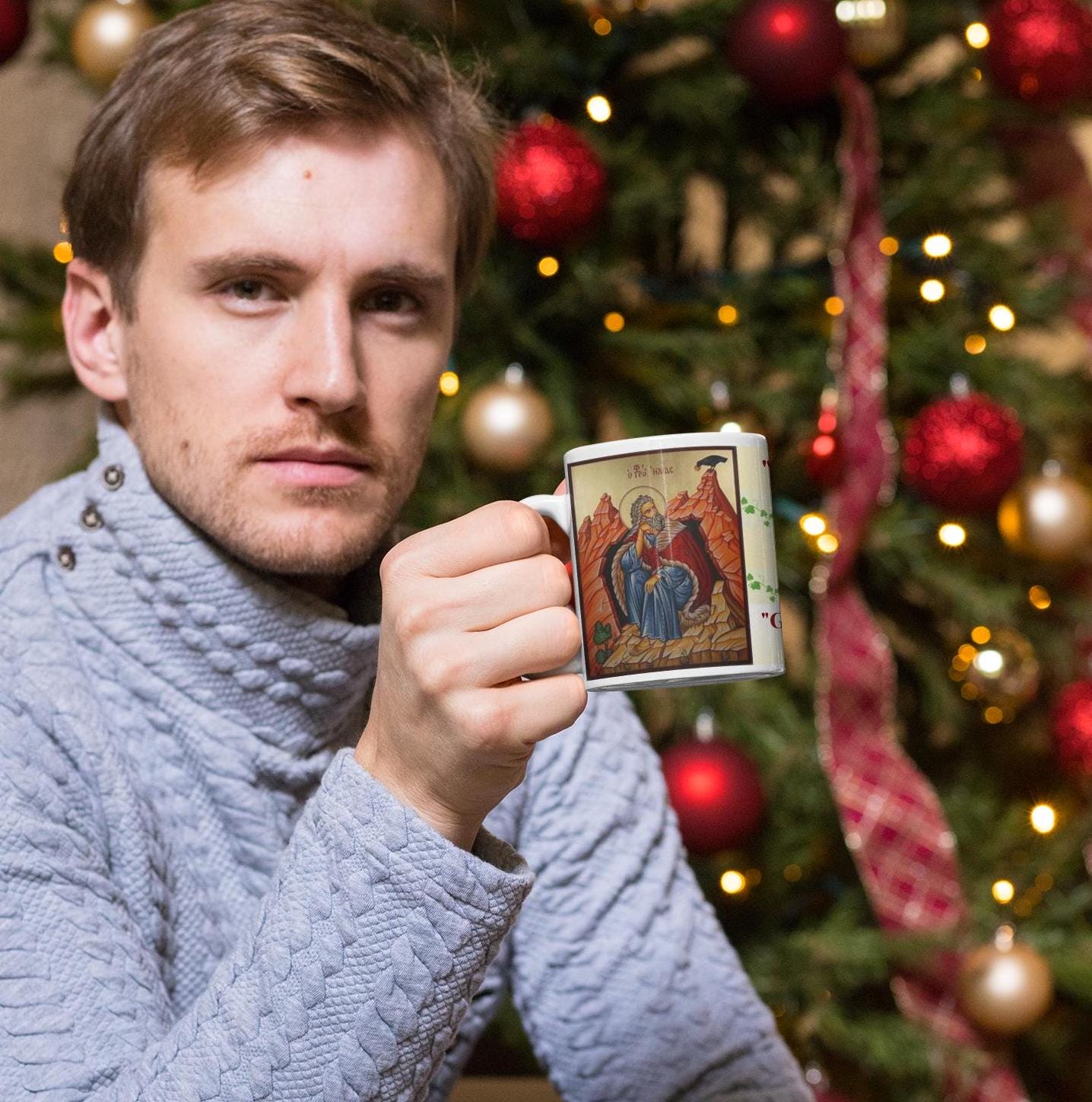 Saint Elijah the Prophet 11oz ceramic mug with a bold Orthodox Christian design. Durable, microwave- and dishwasher-safe, perfect for coffee, tea, or as a meaningful gift for baptisms, name days, or celebrations of faith.