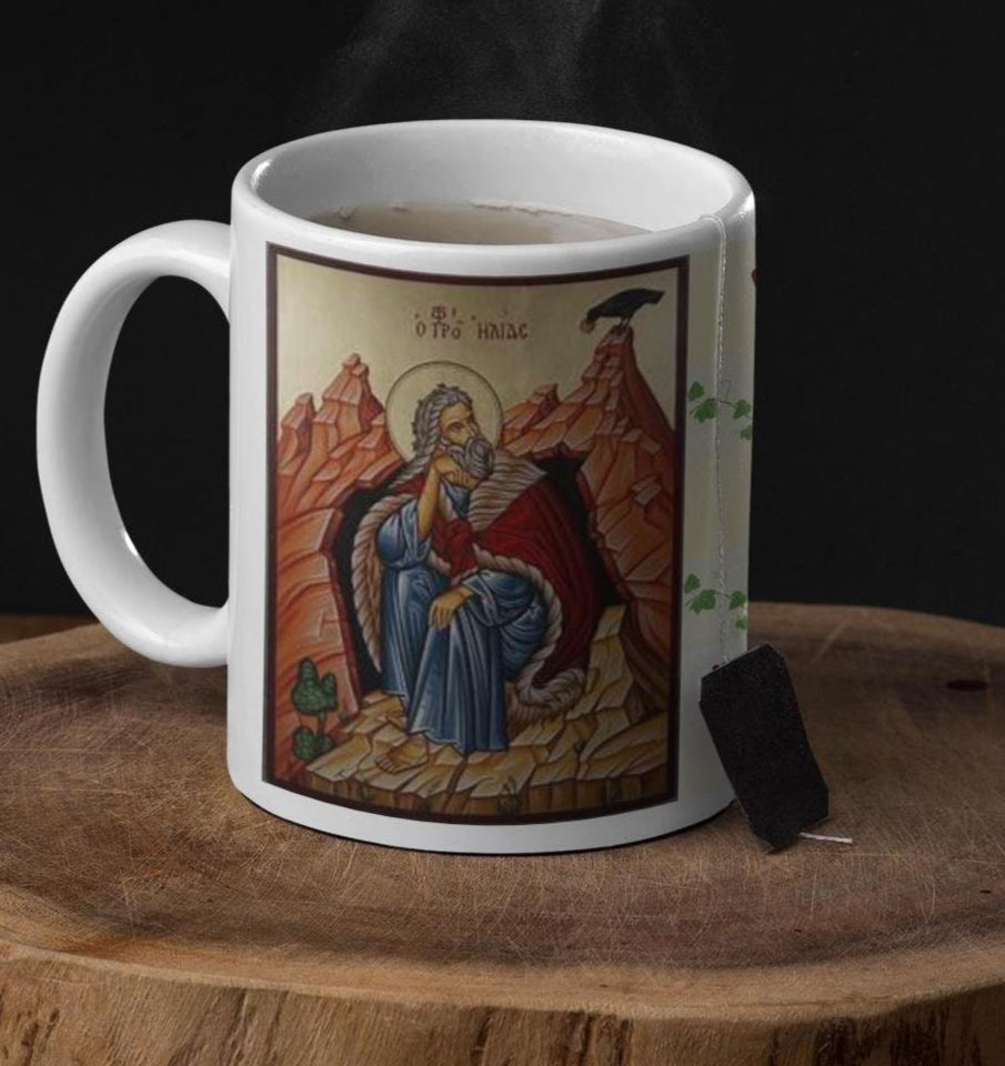 Saint Elijah the Prophet 11oz ceramic mug with a bold Orthodox Christian design. Durable, microwave- and dishwasher-safe, perfect for coffee, tea, or as a meaningful gift for baptisms, name days, or celebrations of faith.