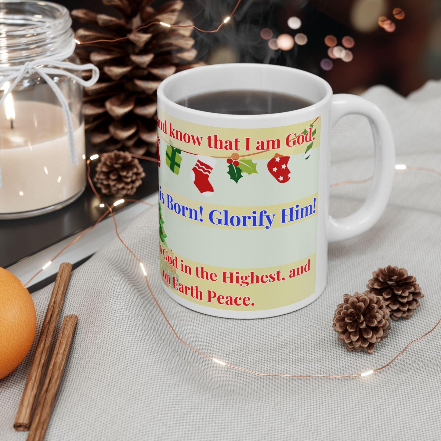 Orthodox Christmas ceramic mug featuring festive Nativity design and holiday elements. Durable, microwave- and dishwasher-safe, perfect for coffee, tea, or as a meaningful gift for Orthodox Christmas celebrations