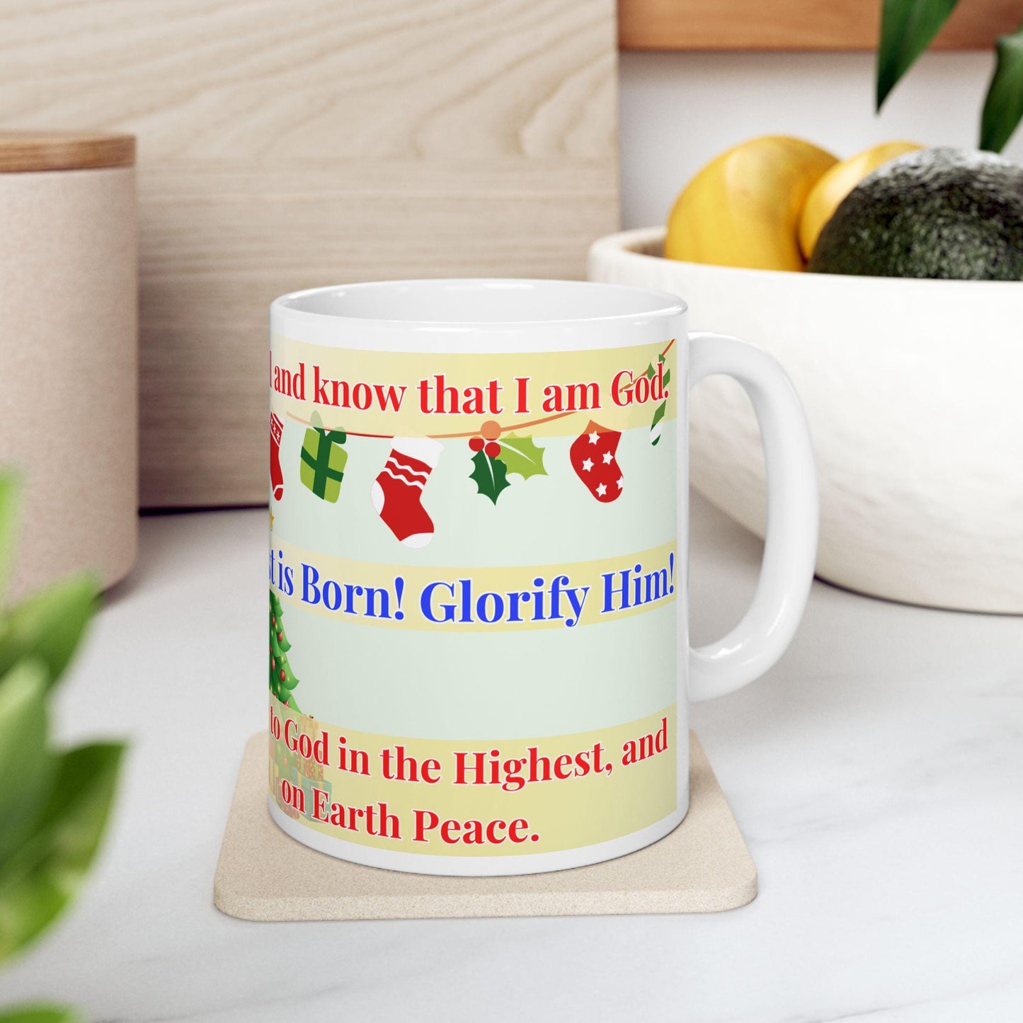 Orthodox Christmas ceramic mug featuring festive Nativity design and holiday elements. Durable, microwave- and dishwasher-safe, perfect for coffee, tea, or as a meaningful gift for Orthodox Christmas celebrations
