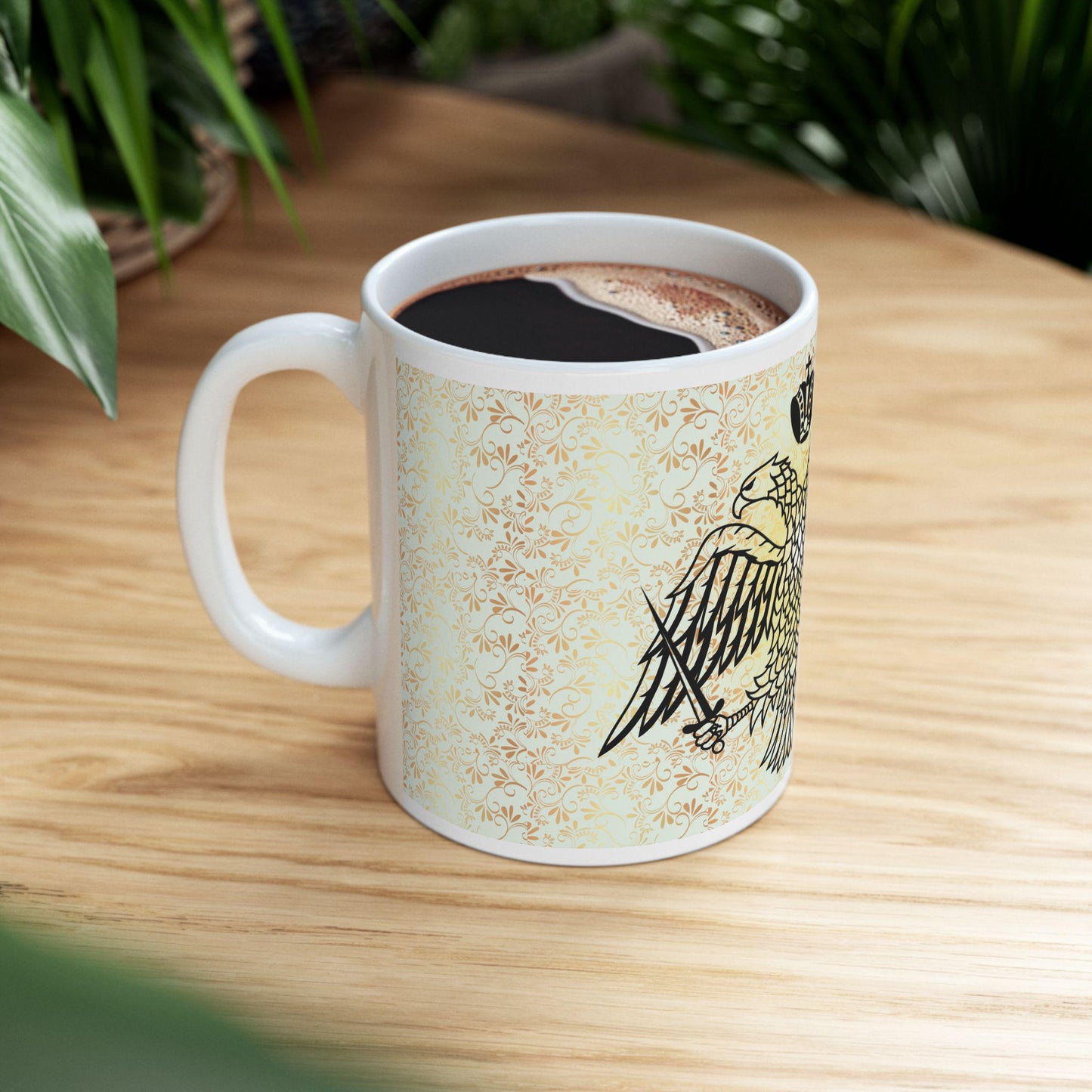 Byzantine Eagle ceramic mug featuring the iconic double-headed eagle design. Durable, microwave- and dishwasher-safe, perfect for coffee, tea, or as a meaningful gift for Orthodox and Byzantine history enthusiasts