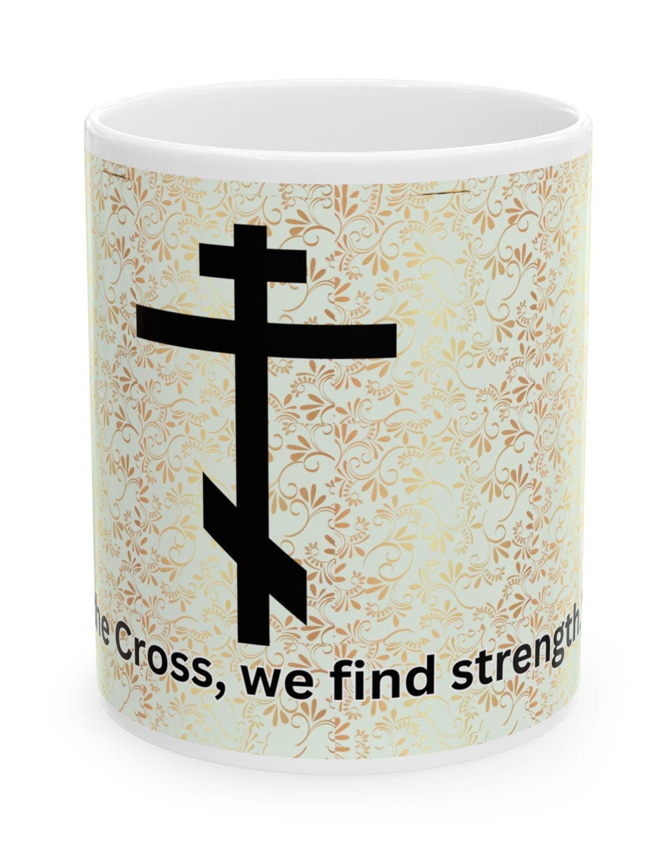 Orthodox Cross ceramic mug featuring a timeless faith-inspired design. Durable, microwave- and dishwasher-safe, perfect for coffee, tea, or as a meaningful gift for baptisms, name days, or church events.