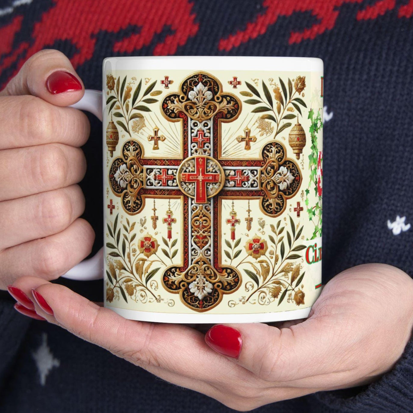 Belarusian Orthodox Christian 11oz ceramic mug with a faith-inspired design. Durable, microwave- and dishwasher-safe, perfect for coffee, tea, or as a meaningful gift for baptisms, name days, or Belarusian Orthodox celebrations.