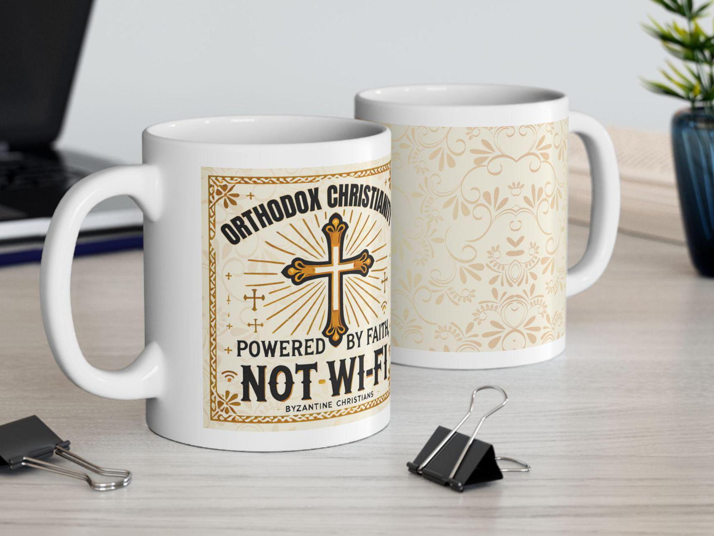 11oz white ceramic mug featuring the humorous phrase 'Orthodox Christian Keeping it Real Since 33AD.' Durable, microwave- and dishwasher-safe, perfect for coffee or tea, and a great gift for Orthodox Christians