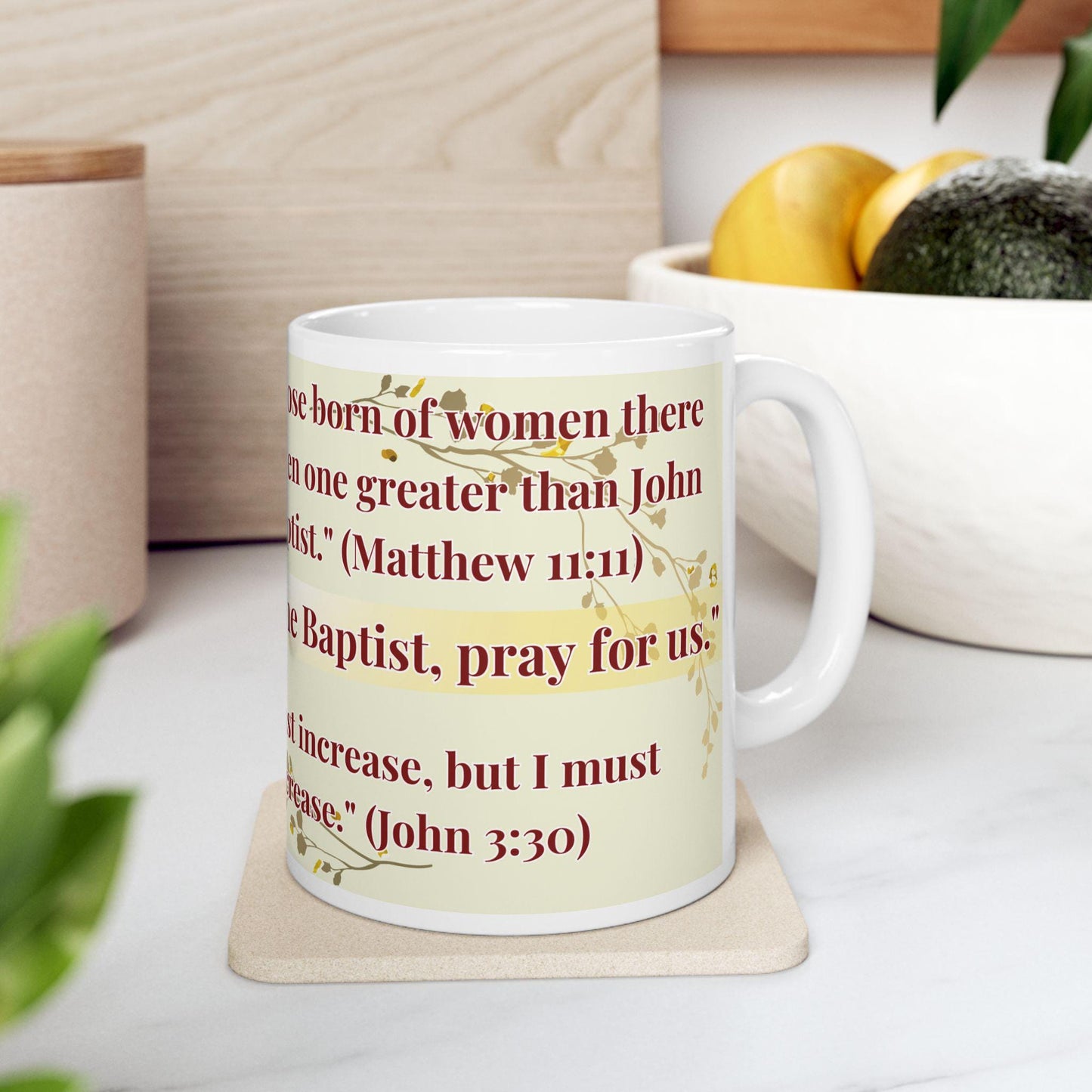 Orthodox Christian 11oz ceramic mug with a vibrant St. John the Baptist design. Durable, microwave- and dishwasher-safe, perfect for coffee or tea. Ideal for baptisms, name days, or as a meaningful gift for any religious occasion