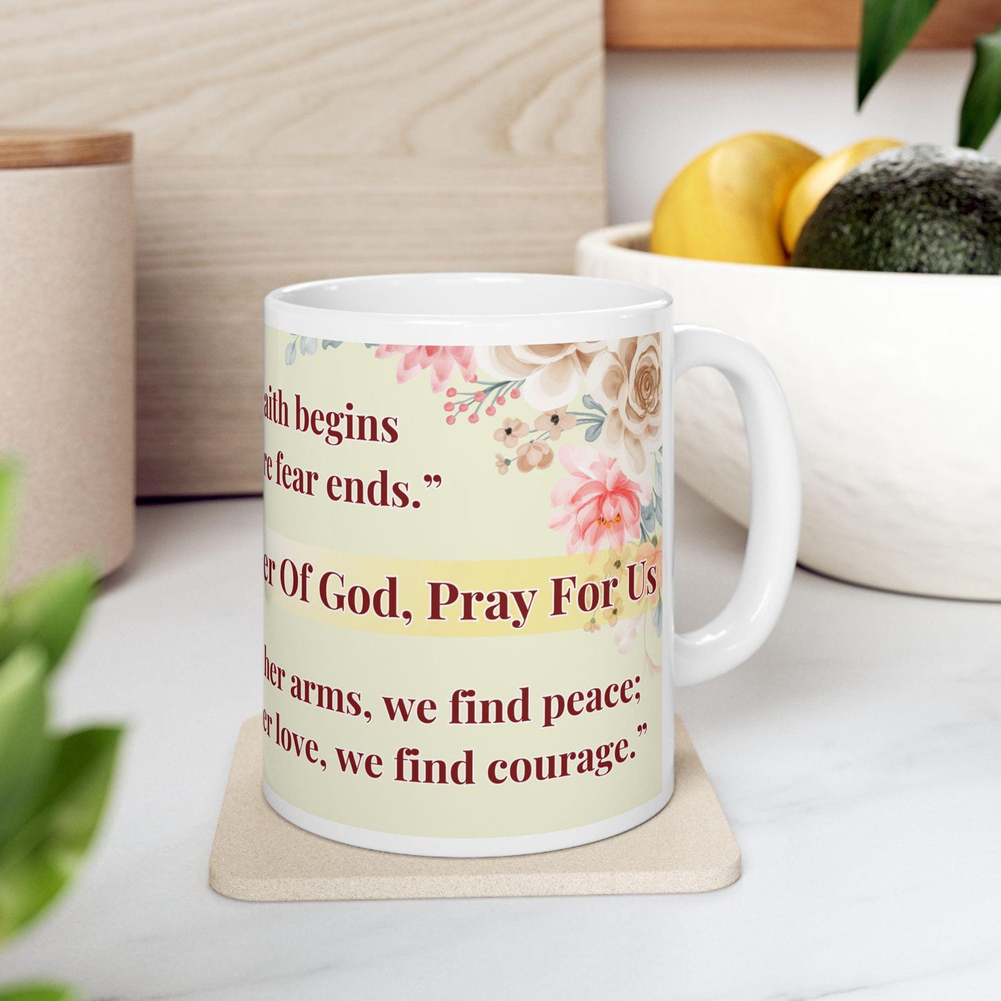 Orthodox Christian ceramic mug featuring a vibrant St. Theotokos design. Perfect for coffee, tea, or as a meaningful gift for Christmas, baptisms, and name days. 11oz white ceramic mug with a durable AAA+ ORCA coating, microwave- and dishwasher-safe
