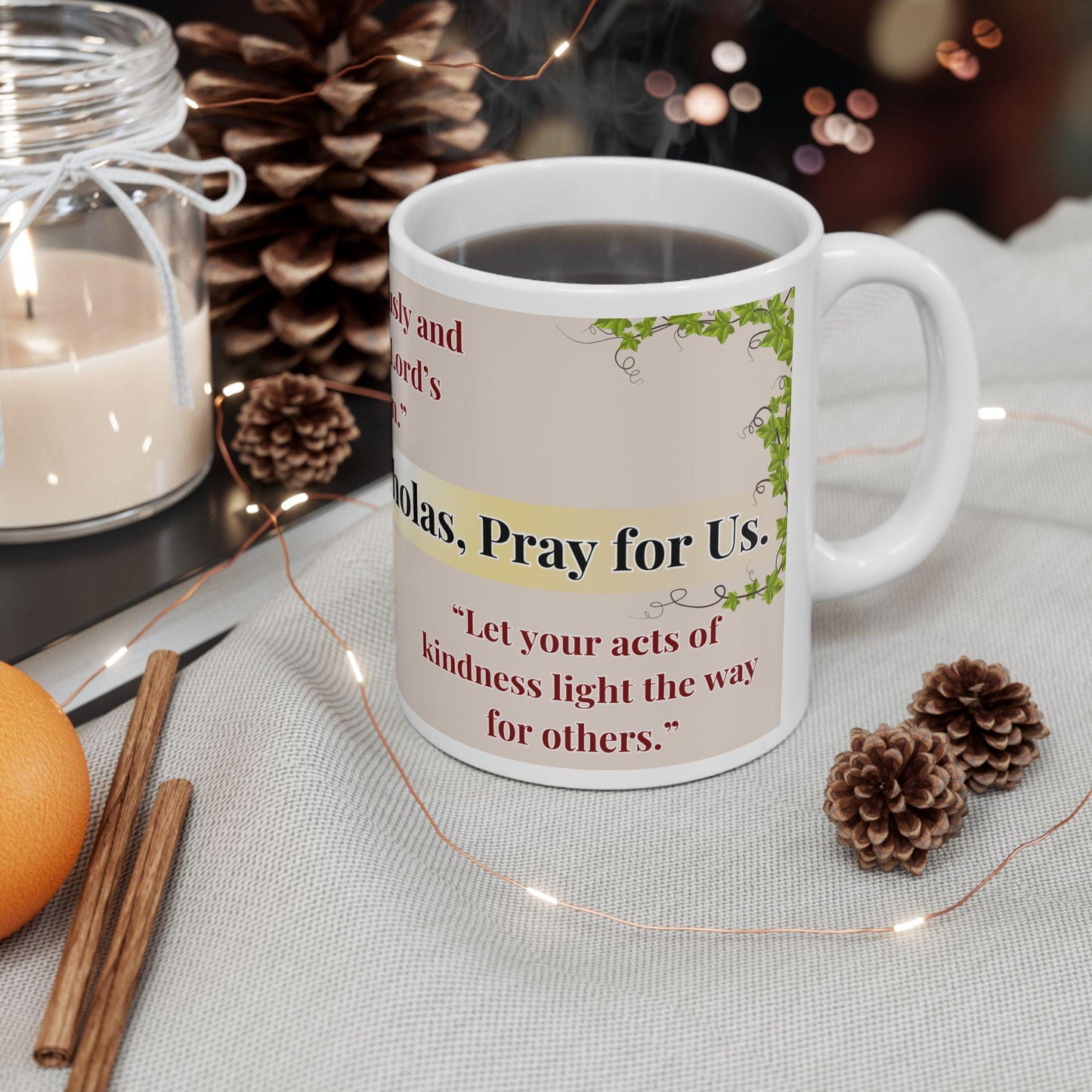 Orthodox Christian ceramic mug featuring a vibrant St. Nicholas design. Perfect for coffee, tea, or as a meaningful gift for Christmas, baptisms, and name days. 11oz white ceramic mug with a durable AAA+ ORCA coating, microwave- and dishwasher-safe