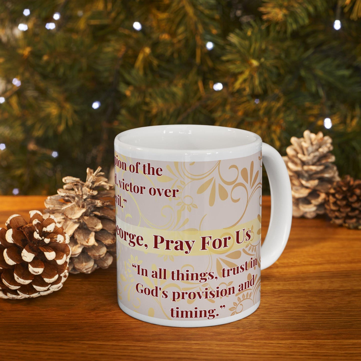 Orthodox Christian ceramic mug featuring a vibrant St. George design. Perfect for coffee, tea, or as a meaningful gift for Christmas, baptisms, and name days. 11oz white ceramic mug with a durable AAA+ ORCA coating, microwave- and dishwasher-safe