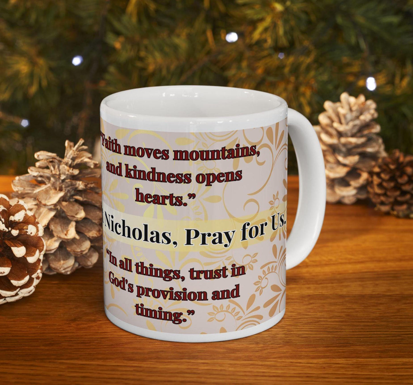 Orthodox Christian ceramic mug featuring a vibrant St. Nicholas design. Perfect for coffee, tea, or as a meaningful gift for Christmas, baptisms, and name days. 11oz white ceramic mug with a durable AAA+ ORCA coating, microwave- and dishwasher-safe