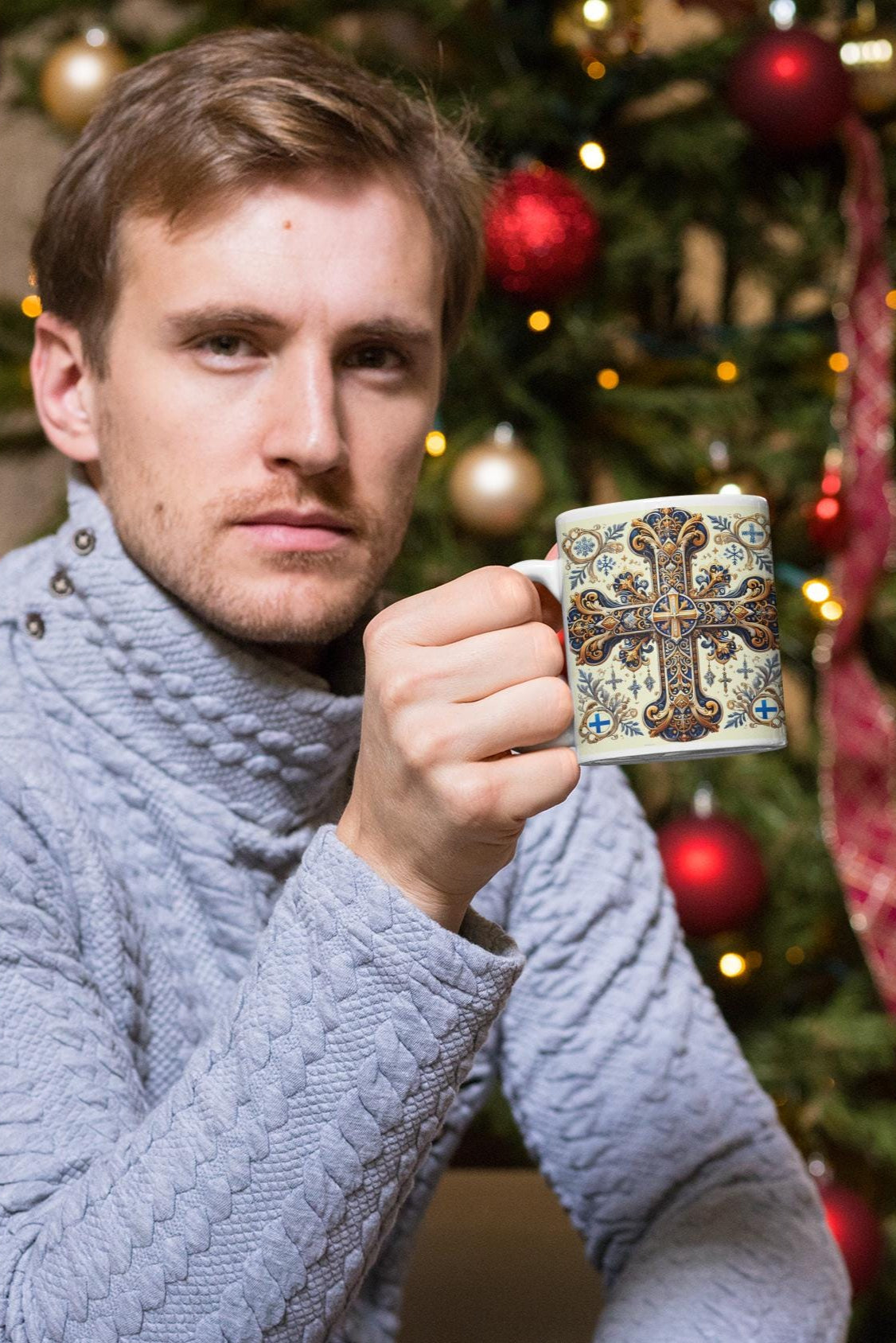 Finnish Orthodox Christian 11oz ceramic mug with a faith-inspired design. Durable, microwave- and dishwasher-safe, perfect for coffee, tea, or as a meaningful gift for baptisms, name days, or Finnish Orthodox celebrations