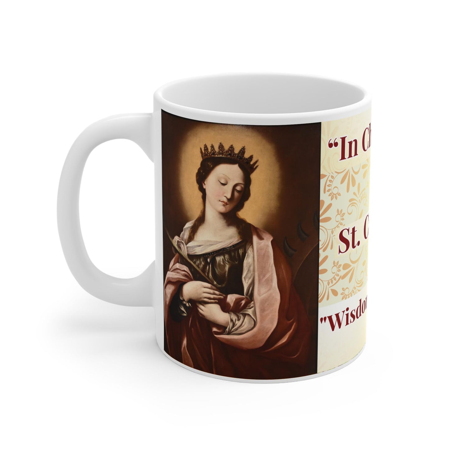 Saint Catherine the Great Martyr 11oz ceramic mug with a detailed Orthodox Christian design. Durable, microwave- and dishwasher-safe, perfect for coffee, tea, or as a meaningful gift for baptisms, name days, or celebrations of faith