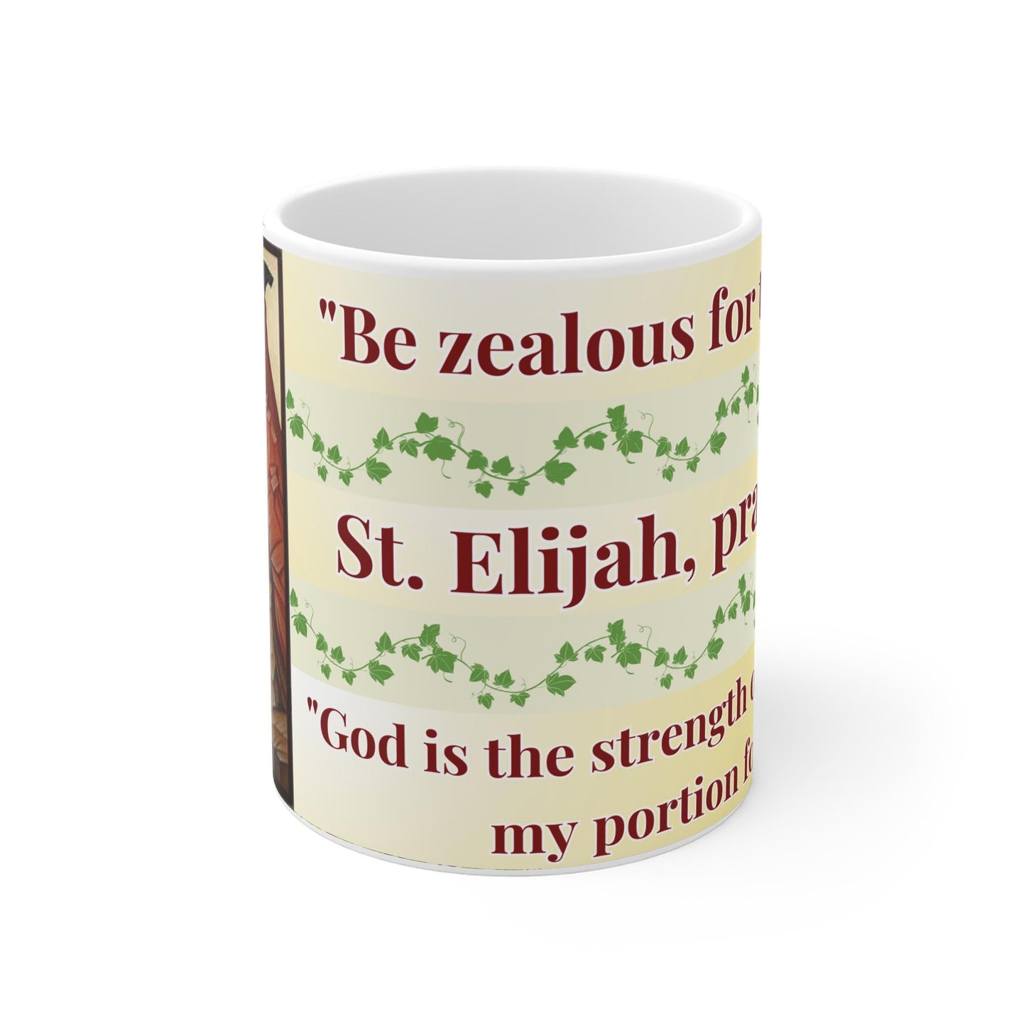 Saint Elijah the Prophet 11oz ceramic mug with a bold Orthodox Christian design. Durable, microwave- and dishwasher-safe, perfect for coffee, tea, or as a meaningful gift for baptisms, name days, or celebrations of faith.