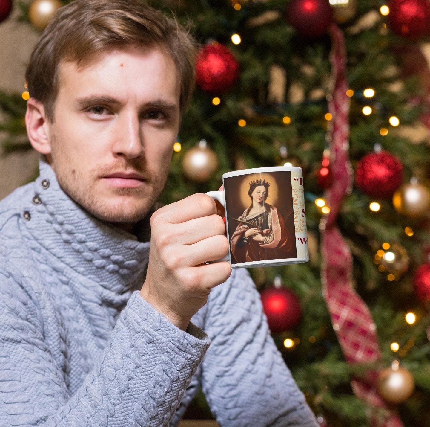 Saint Catherine the Great Martyr 11oz ceramic mug with a detailed Orthodox Christian design. Durable, microwave- and dishwasher-safe, perfect for coffee, tea, or as a meaningful gift for baptisms, name days, or celebrations of faith