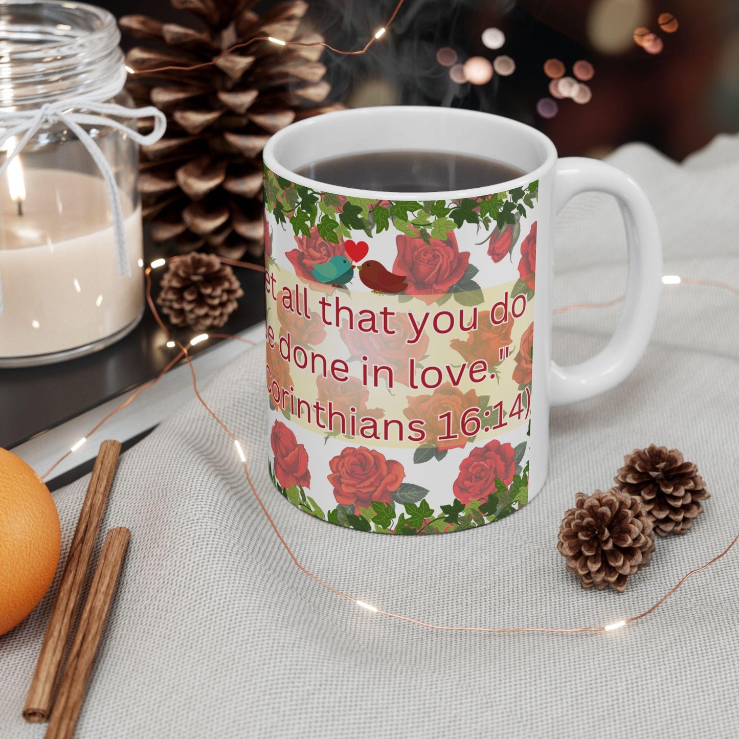Celebrate faith and love with this Saint Valentine Mug featuring "Let all that you do be done in love." (1 Corinthians 16:14). Made from durable ceramic, it's perfect for daily inspiration, prayer, or as a thoughtful Orthodox Christian gift.