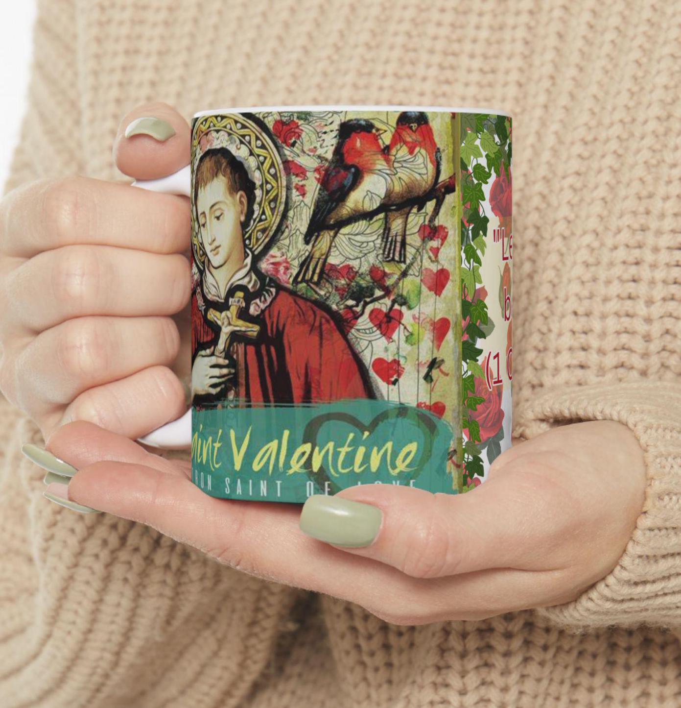 Celebrate faith and love with this Saint Valentine Mug featuring "Let all that you do be done in love." (1 Corinthians 16:14). Made from durable ceramic, it's perfect for daily inspiration, prayer, or as a thoughtful Orthodox Christian gift.