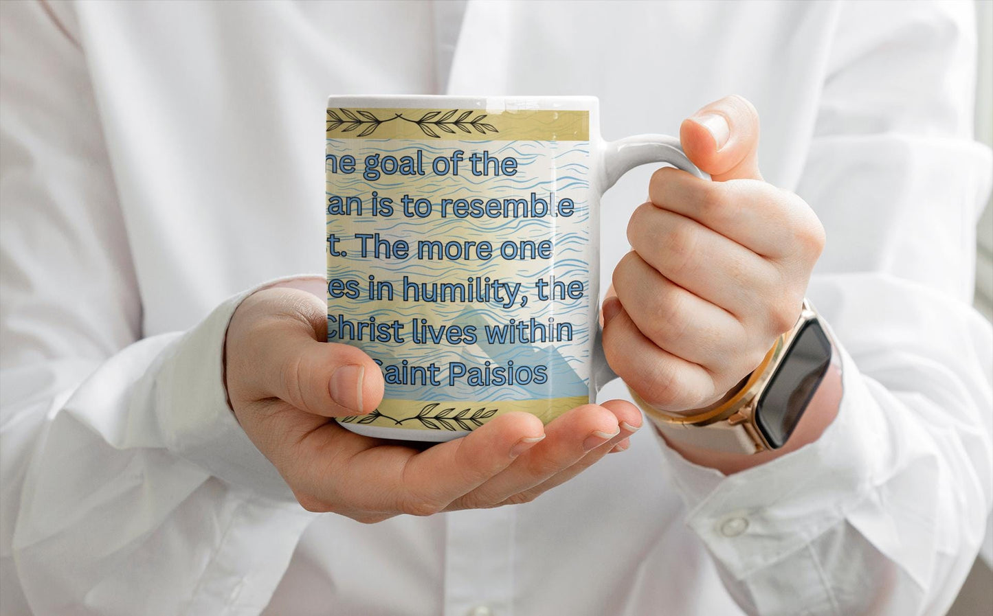 Celebrate Saint Paisios of Mount Athos with this Orthodox Christian Mug, featuring his inspiring quote: "The goal of the Christian is to resemble Christ." Durable ceramic, microwave & dishwasher safe—perfect for daily use, prayer, or as a faith gift.