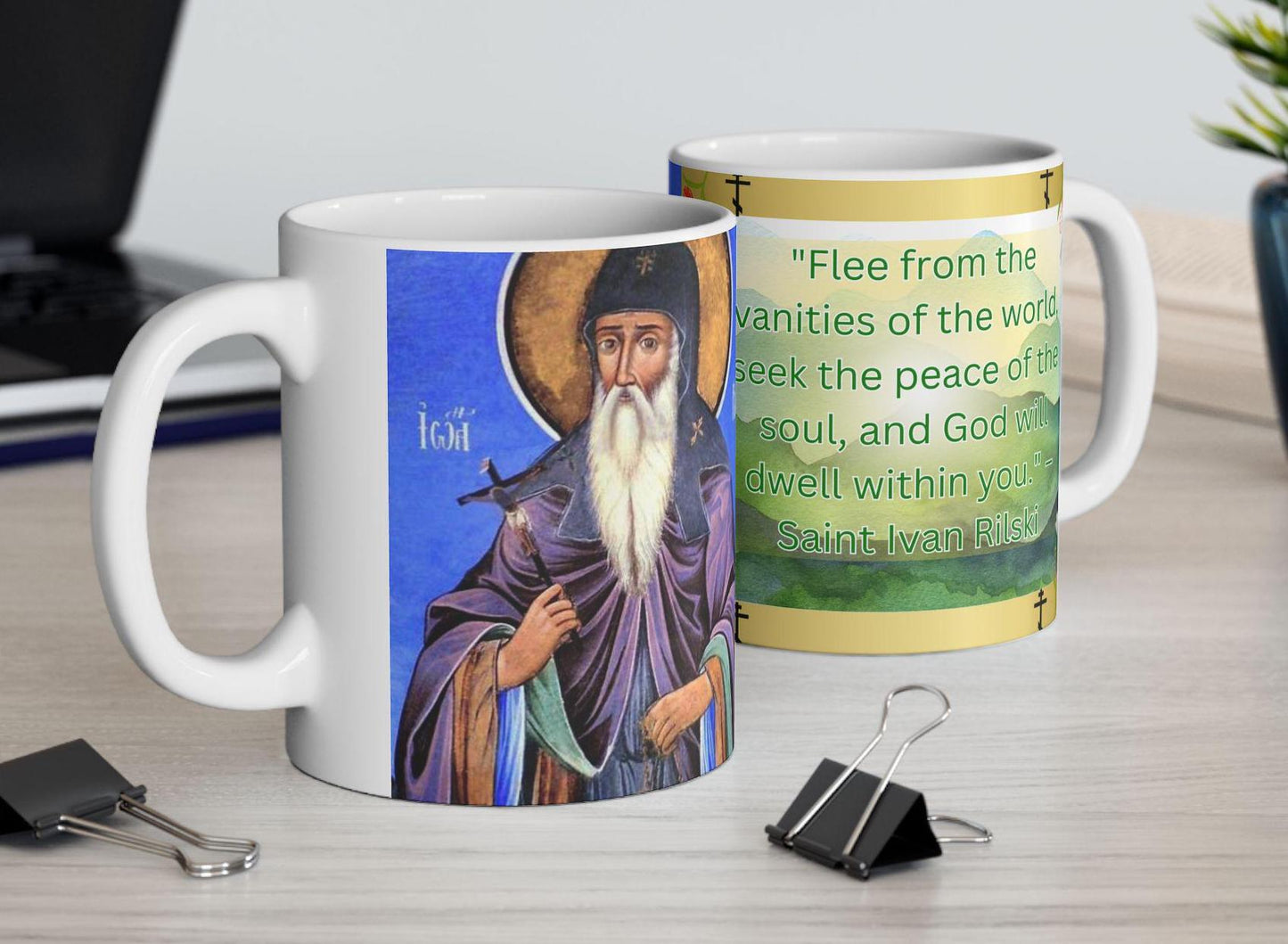 Honor Saint Ivan Rilski with this Orthodox Christian Mug, featuring his inspiring words. Durable ceramic, microwave & dishwasher safe—perfect for prayer, reflection, or as a meaningful Orthodox gift. A tribute to Bulgaria’s patron saint.