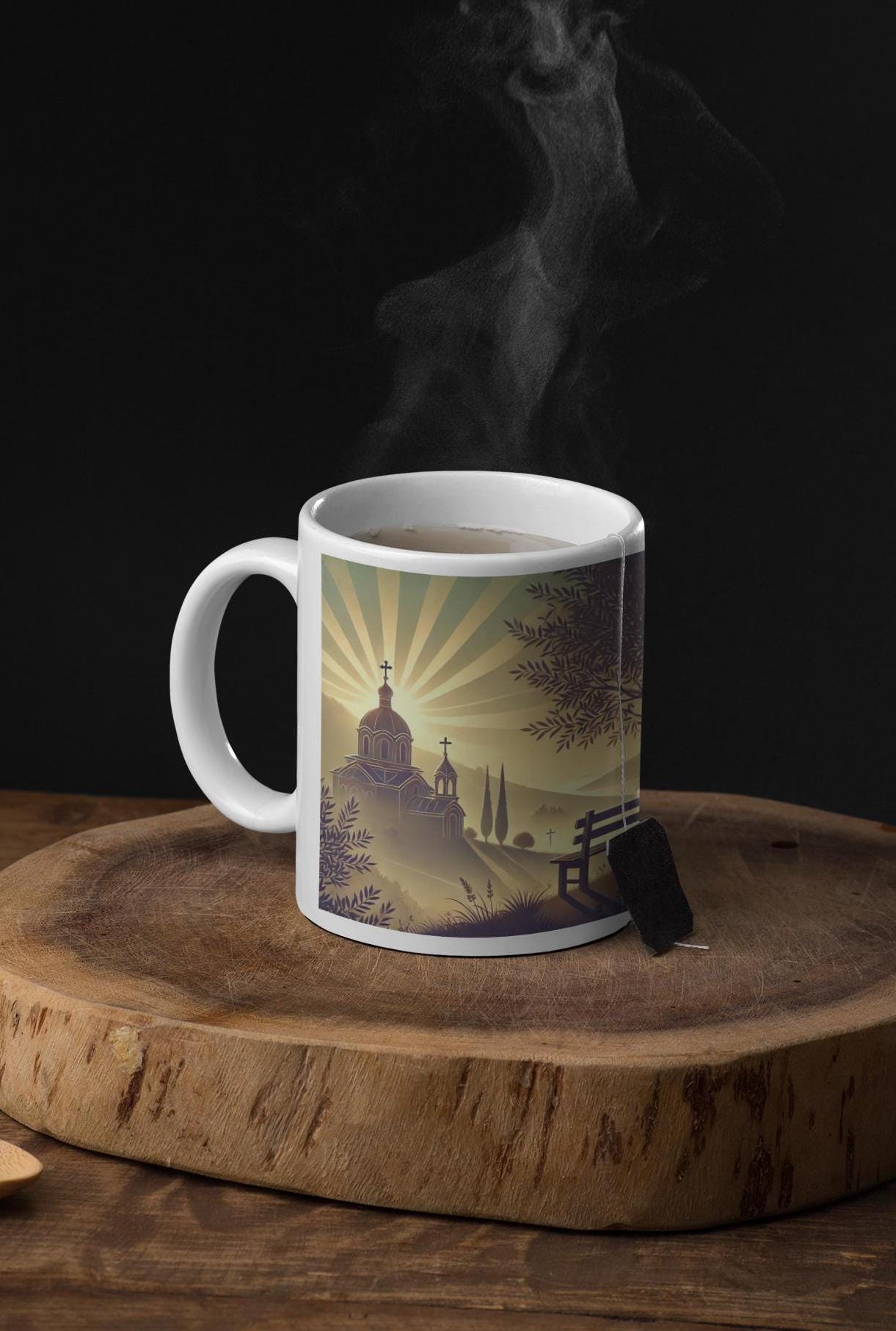 Psalm 143:8 morning prayer ceramic mug featuring the verse 'Let the morning bring me word of your unfailing love.' Durable, microwave- and dishwasher-safe, perfect for coffee, tea, or morning devotionals.
