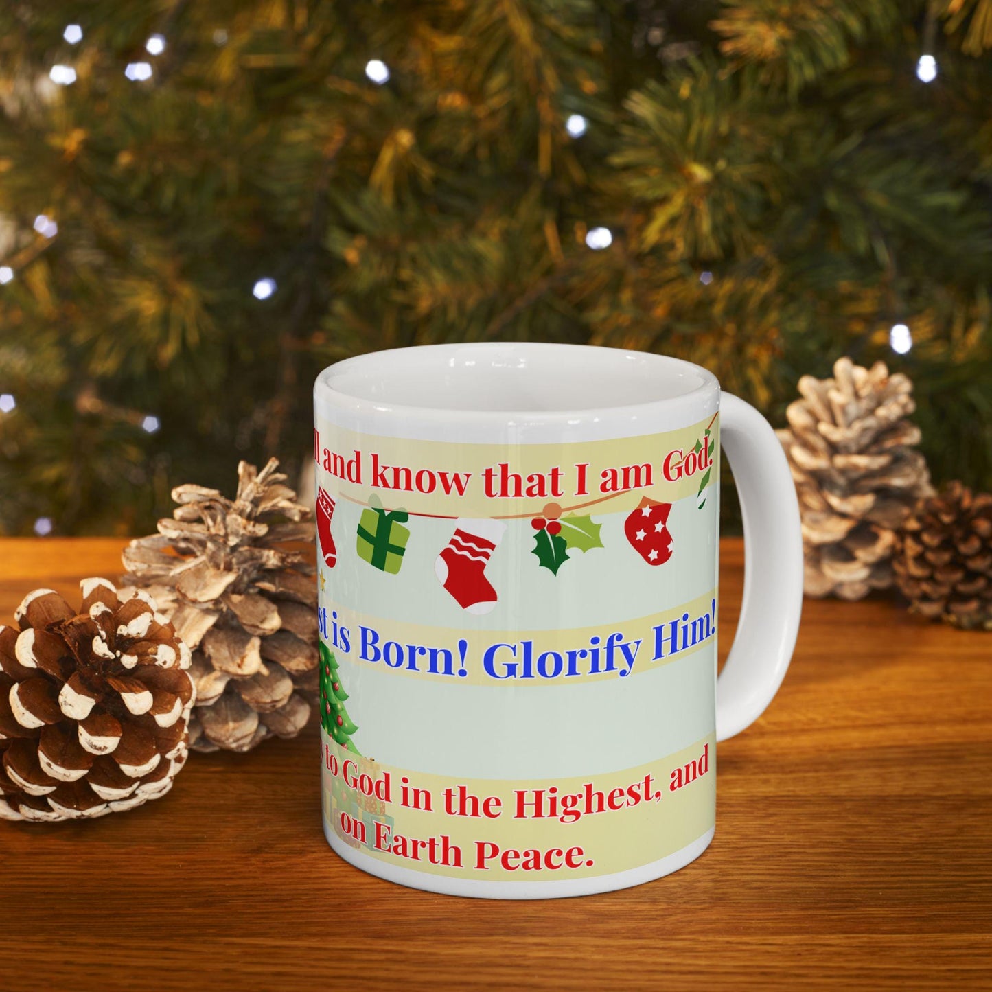 Orthodox Christmas ceramic mug featuring festive Nativity design and holiday elements. Durable, microwave- and dishwasher-safe, perfect for coffee, tea, or as a meaningful gift for Orthodox Christmas celebrations