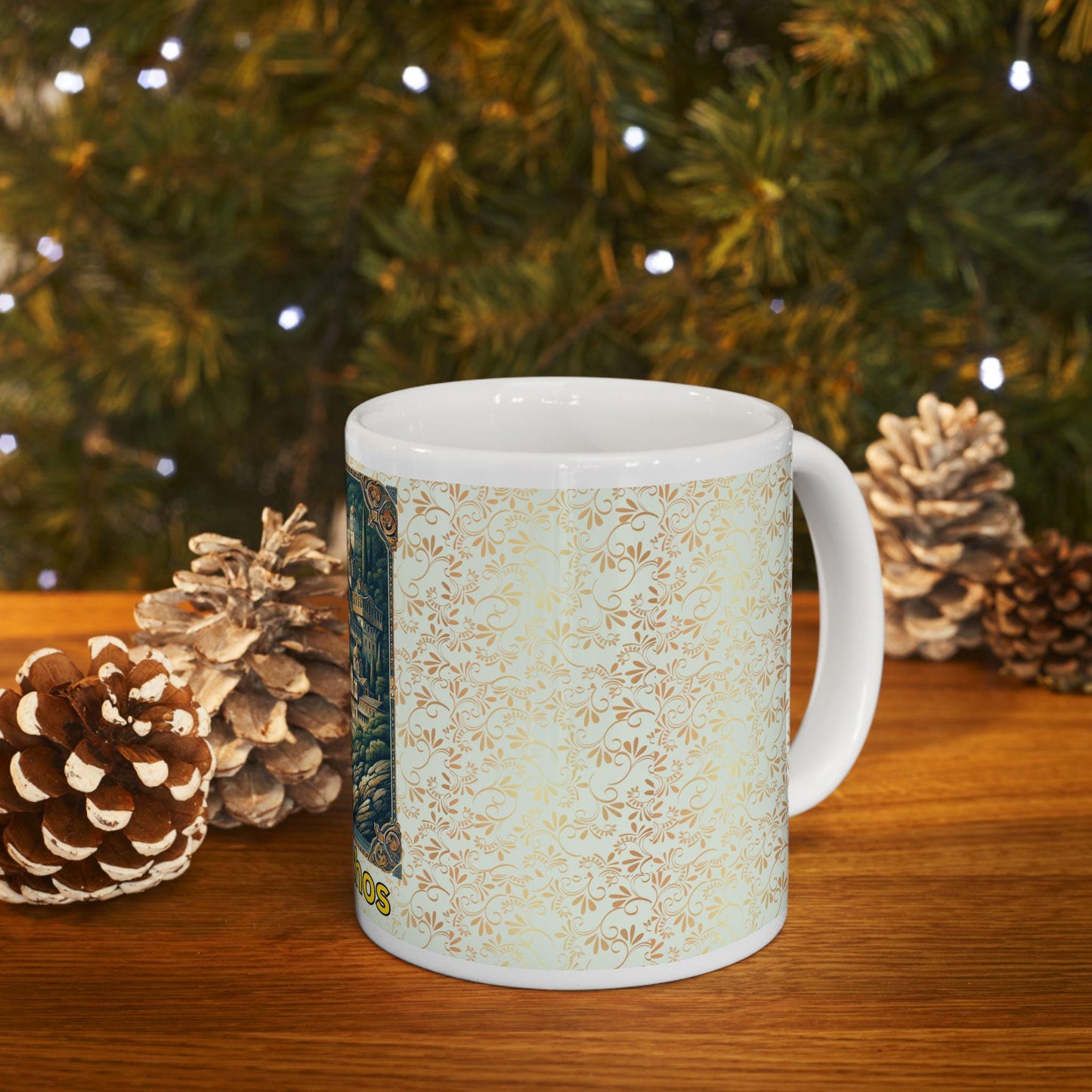 Mount Athos ceramic mug featuring a tranquil Orthodox Christian design. Durable, microwave- and dishwasher-safe, perfect for coffee, tea, or as a meaningful gift for pilgrims and Orthodox Christians.