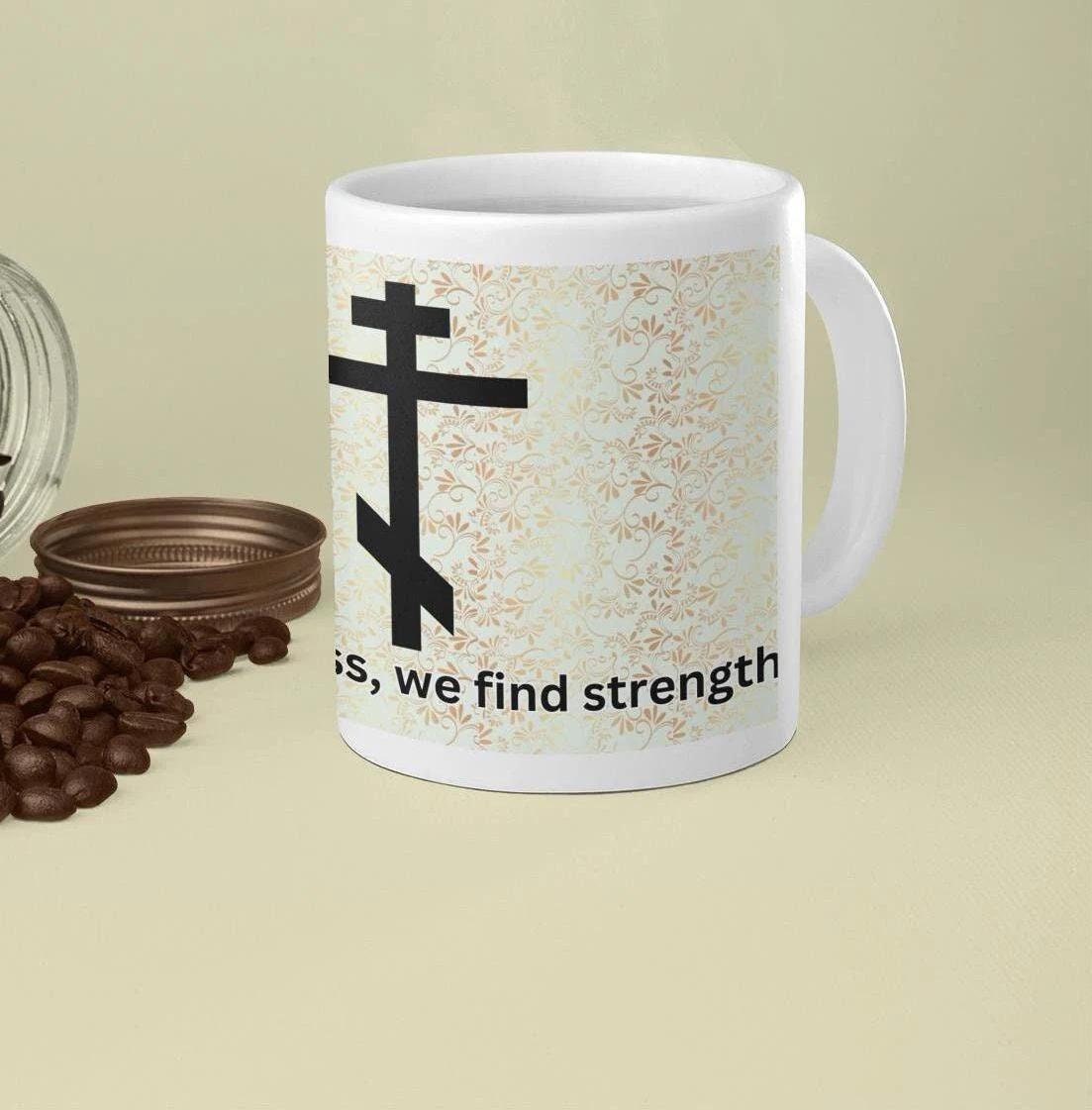 Orthodox Cross ceramic mug featuring a timeless faith-inspired design. Durable, microwave- and dishwasher-safe, perfect for coffee, tea, or as a meaningful gift for baptisms, name days, or church events.