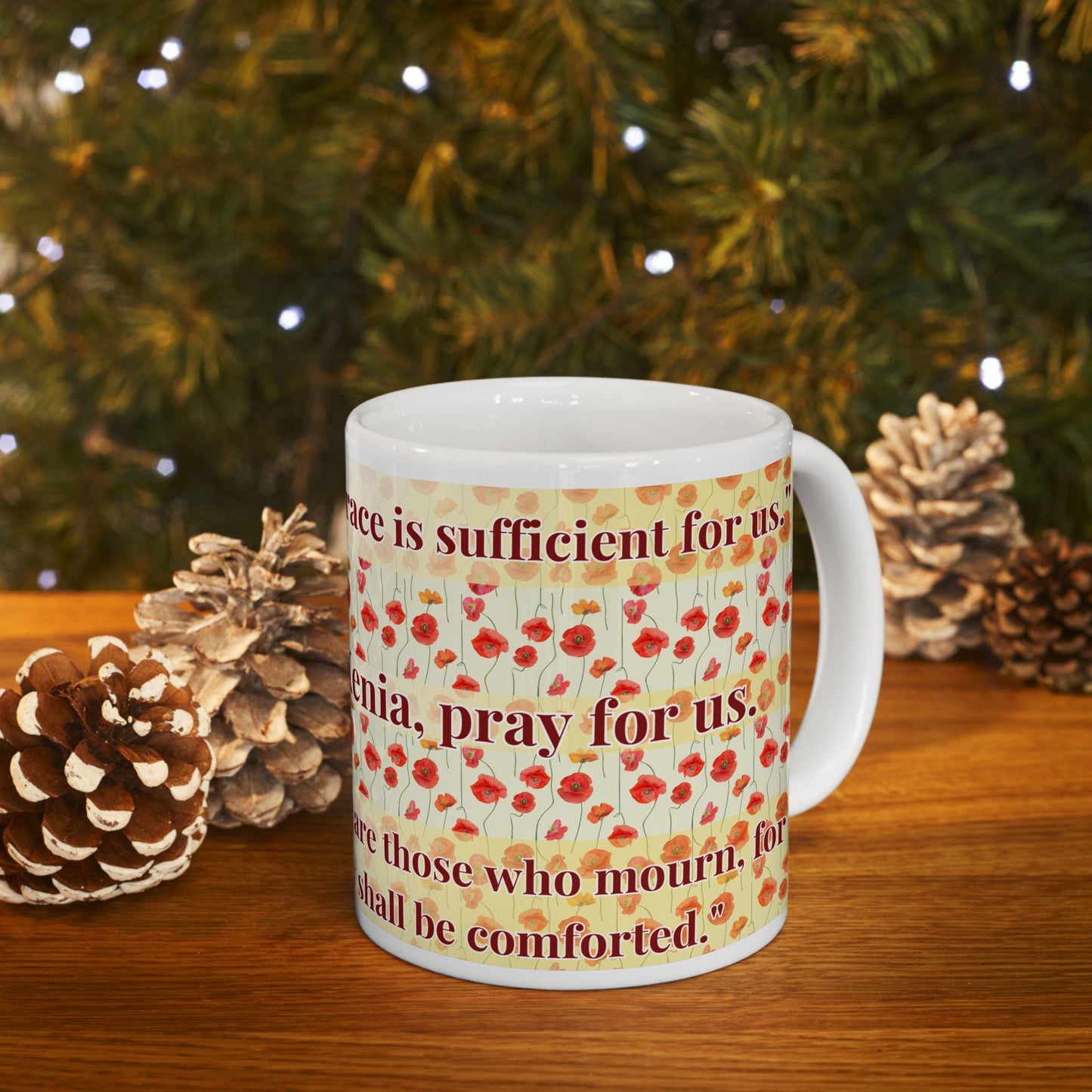 Saint Xenia of St. Petersburg 11oz ceramic mug with a detailed Orthodox Christian design. Durable, microwave- and dishwasher-safe, perfect for coffee, tea, or as a meaningful gift for baptisms, name days, or celebrations of faith