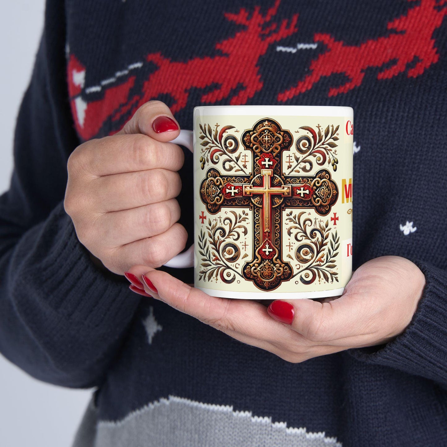 Montenegrin Orthodox Christian 11oz ceramic mug with a faith-inspired design. Durable, microwave- and dishwasher-safe, perfect for coffee, tea, or as a meaningful gift for baptisms, name days, or Montenegrin Orthodox celebrations