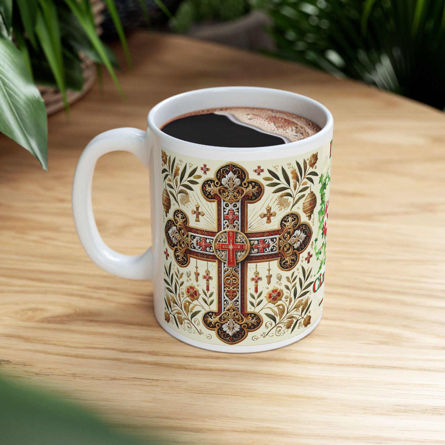 Belarusian Orthodox Christian 11oz ceramic mug with a faith-inspired design. Durable, microwave- and dishwasher-safe, perfect for coffee, tea, or as a meaningful gift for baptisms, name days, or Belarusian Orthodox celebrations.