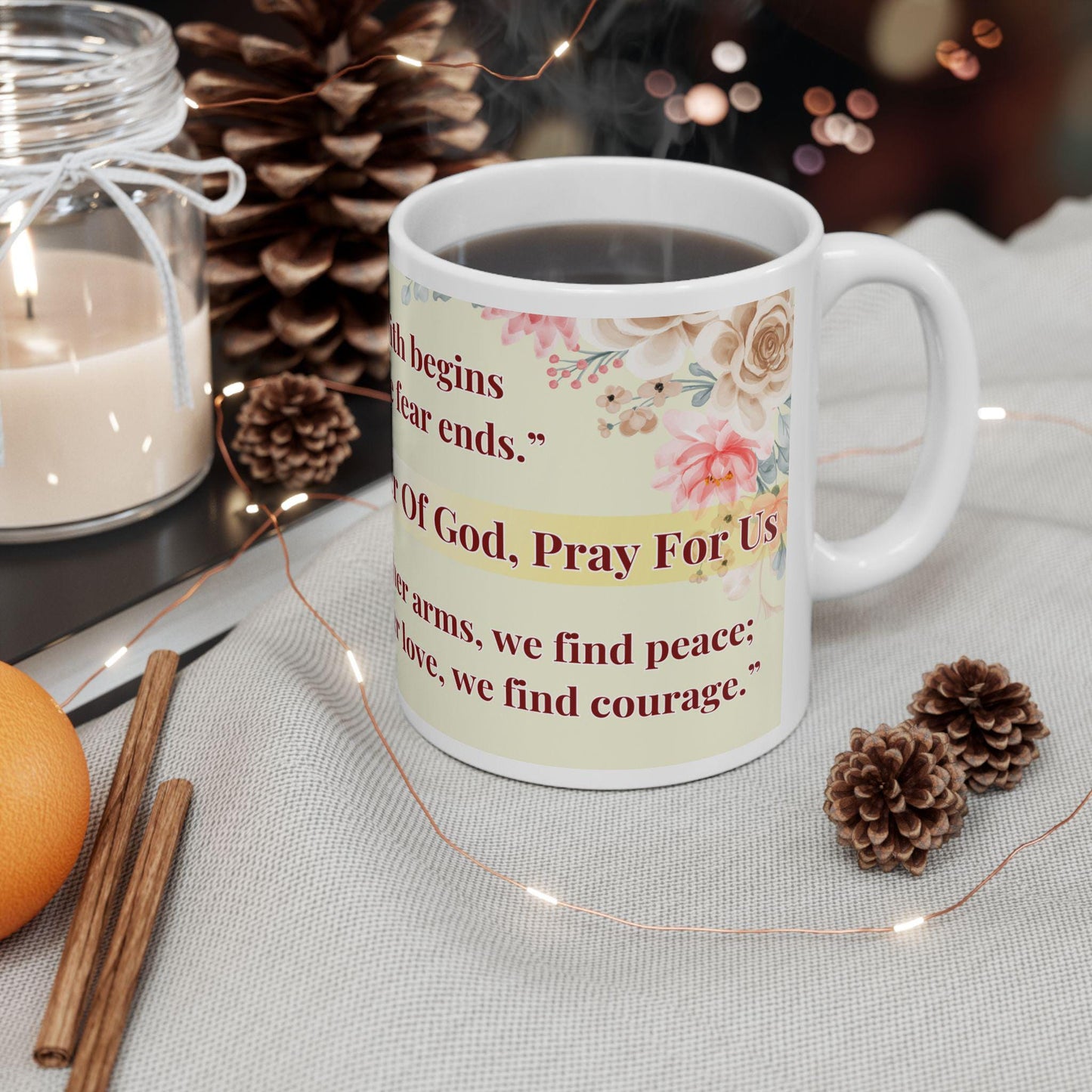 Orthodox Christian ceramic mug featuring a vibrant St. Theotokos design. Perfect for coffee, tea, or as a meaningful gift for Christmas, baptisms, and name days. 11oz white ceramic mug with a durable AAA+ ORCA coating, microwave- and dishwasher-safe