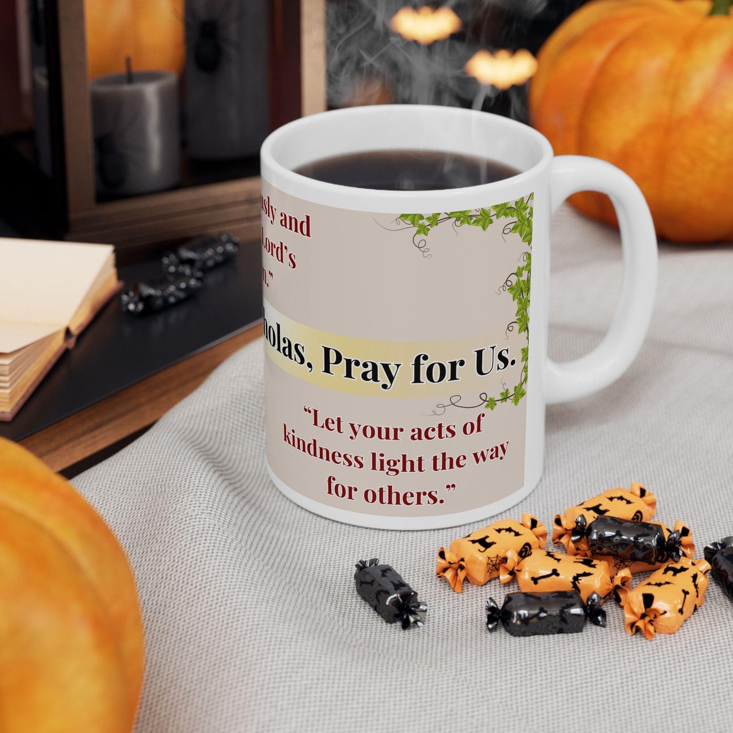 Orthodox Christian ceramic mug featuring a vibrant St. Nicholas design. Perfect for coffee, tea, or as a meaningful gift for Christmas, baptisms, and name days. 11oz white ceramic mug with a durable AAA+ ORCA coating, microwave- and dishwasher-safe