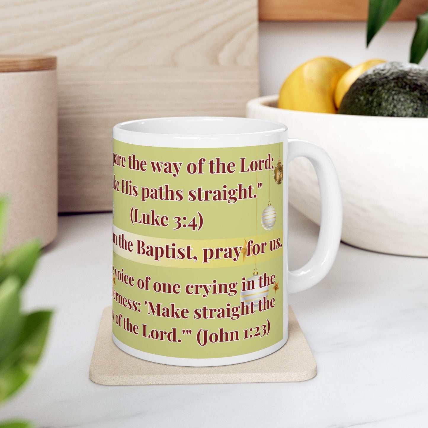 Orthodox Christian 11oz ceramic mug with a vibrant St. John the Baptist design. Durable, microwave- and dishwasher-safe, perfect for coffee or tea. Ideal for baptisms, name days, or as a meaningful gift for any religious occasion