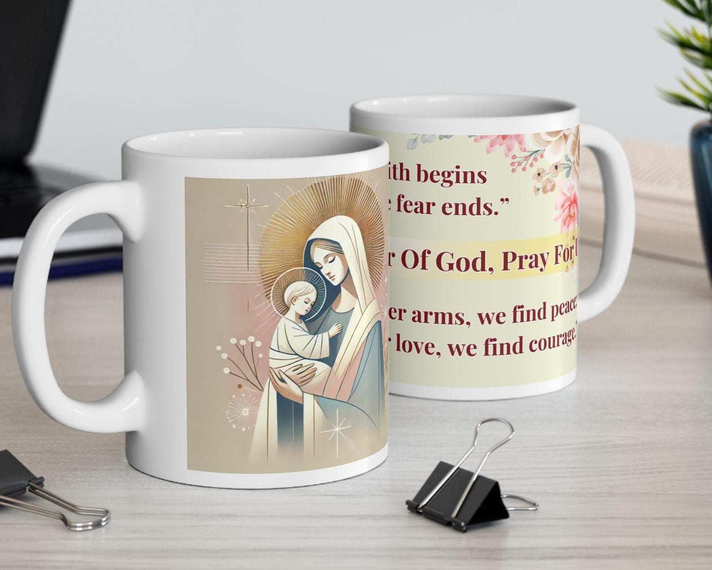 Orthodox Christian ceramic mug featuring a vibrant St. Theotokos design. Perfect for coffee, tea, or as a meaningful gift for Christmas, baptisms, and name days. 11oz white ceramic mug with a durable AAA+ ORCA coating, microwave- and dishwasher-safe