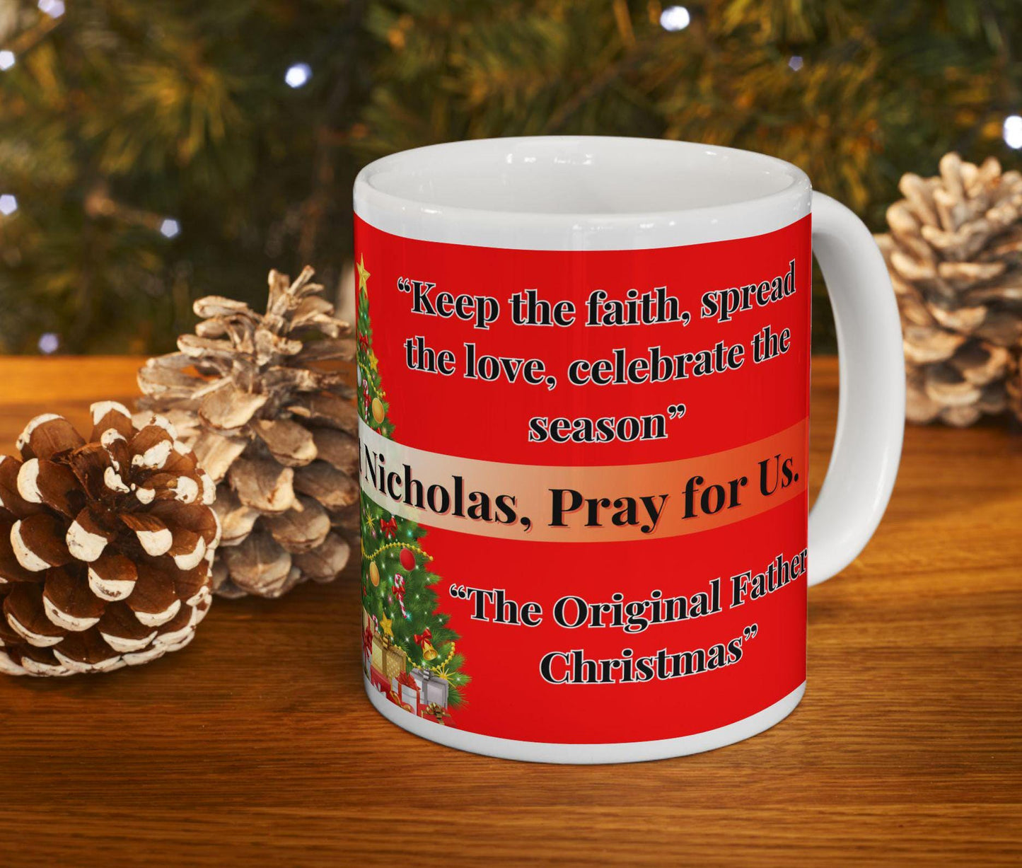 Orthodox Christian ceramic mug featuring a vibrant St. Nicholas design. Perfect for coffee, tea, or as a meaningful gift for Christmas, baptisms, and name days. 11oz white ceramic mug with a durable AAA+ ORCA coating, microwave- and dishwasher-safe