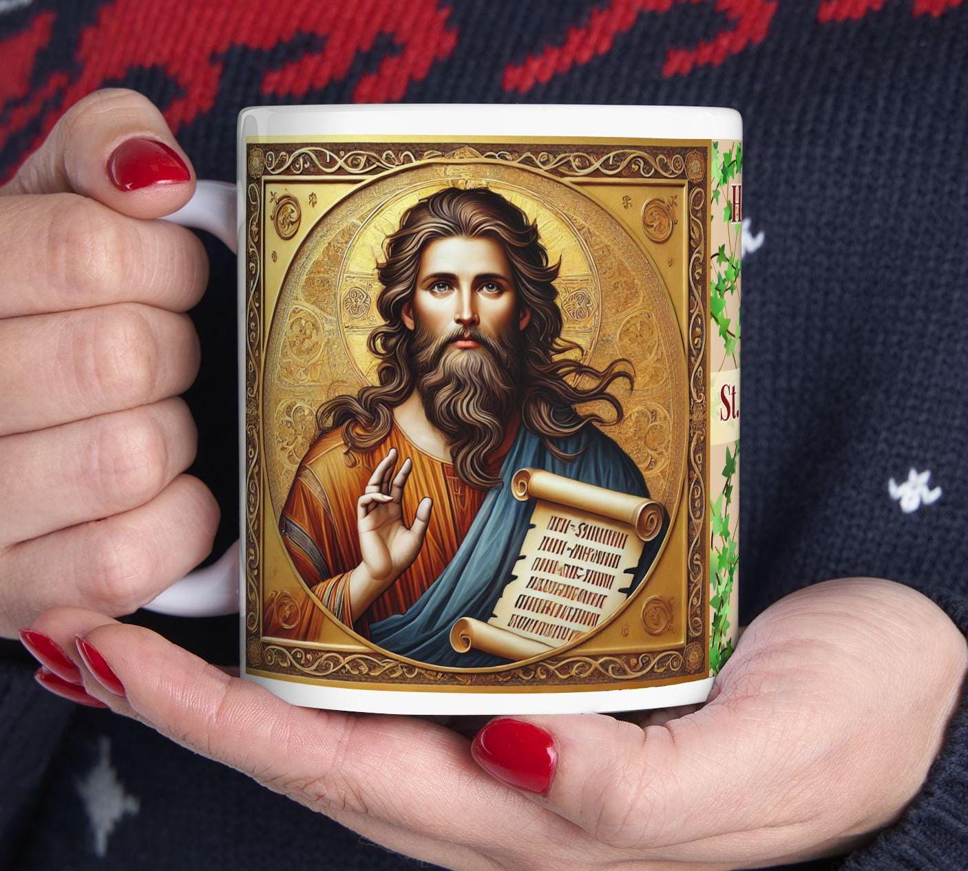 Orthodox Christian 11oz ceramic mug with a vibrant St. John the Baptist design. Durable, microwave- and dishwasher-safe, perfect for coffee or tea. Ideal for baptisms, name days, or as a meaningful gift for any religious occasion