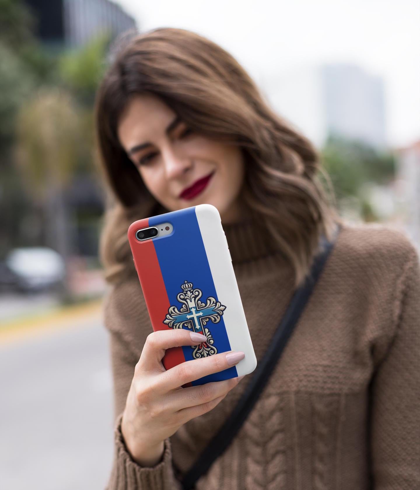 Showcase your Russian Orthodox faith with this premium phone case featuring a Russian Orthodox Cross in white, blue, and red. Made with polycarbonate & TPU, it’s durable, shock-absorbent, and wireless charging compatible.