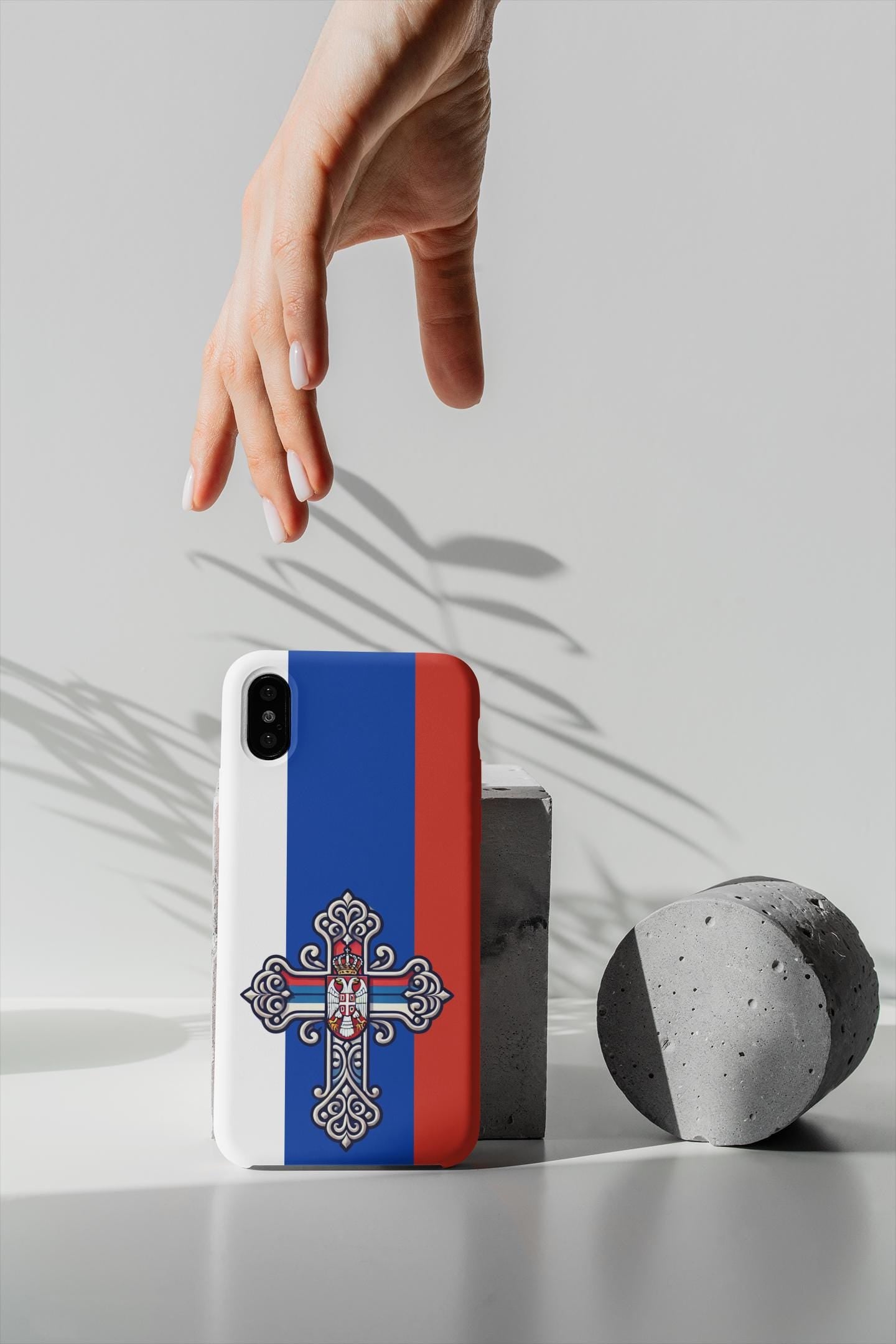 Showcase your Serbian Orthodox faith with this premium phone case featuring a Serbian Orthodox Cross in red, blue, and white. Made with polycarbonate & TPU, it’s durable, shock-absorbent, and wireless charging compatible. ✝️📱