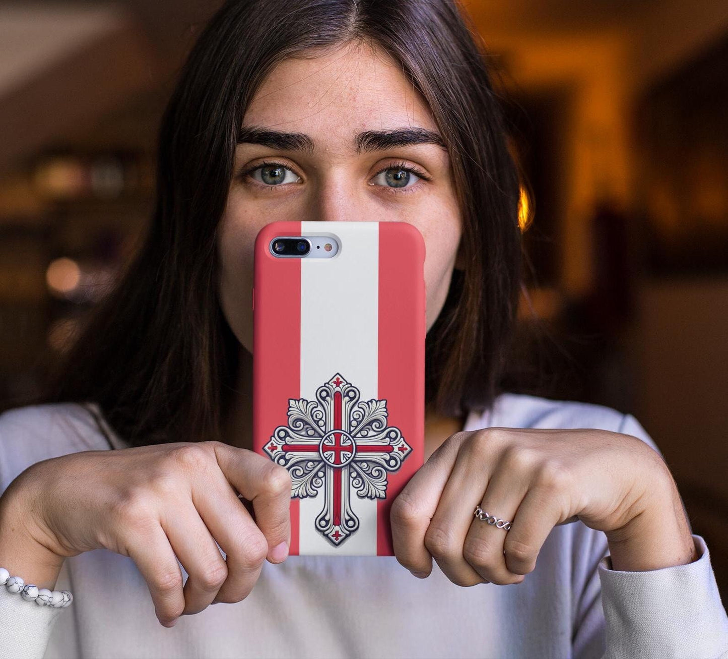 Showcase your English Christian faith with this premium phone case featuring an English Orthodox Cross in red and white. Made with polycarbonate & TPU, it’s durable, shock-absorbent, and wireless charging compatible.