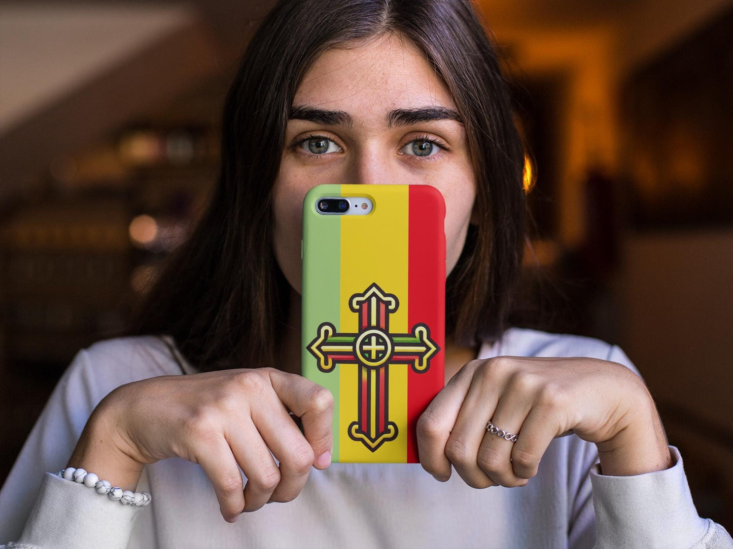 Show your Ethiopian Orthodox faith with this Tewahedo Cross Phone Case! Featuring a Ge’ez Orthodox design, it’s durable, lightweight & wireless charging compatible. A perfect Christian gift for iPhone & Samsung. Order now and carry your faith daily!