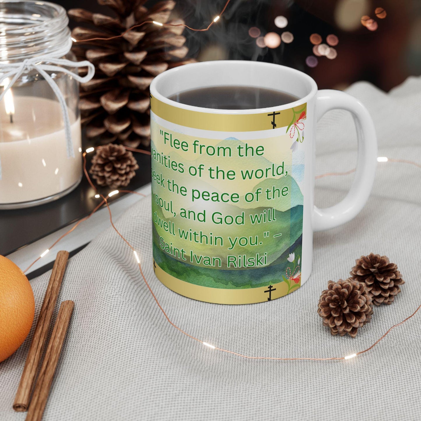 Honor Saint Ivan Rilski with this Orthodox Christian Mug, featuring his inspiring words. Durable ceramic, microwave & dishwasher safe—perfect for prayer, reflection, or as a meaningful Orthodox gift. A tribute to Bulgaria’s patron saint.