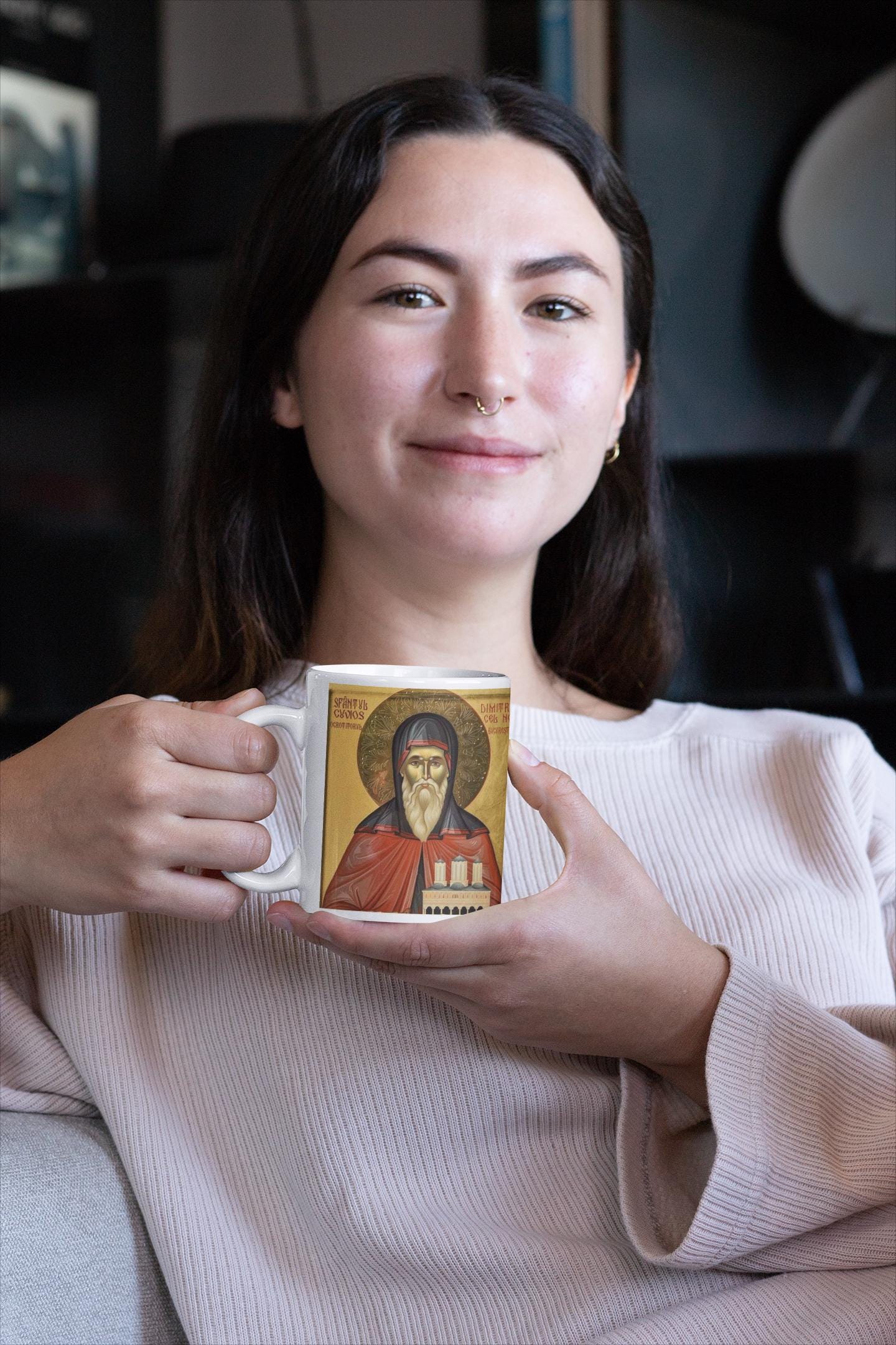 Honor Saint Dumitru the New, the patron saint of Bucharest, with this Orthodox Christian Mug. Made from durable ceramic, it's perfect for daily prayer, reflection, or as a meaningful faith-inspired gift. Microwave & dishwasher safe.