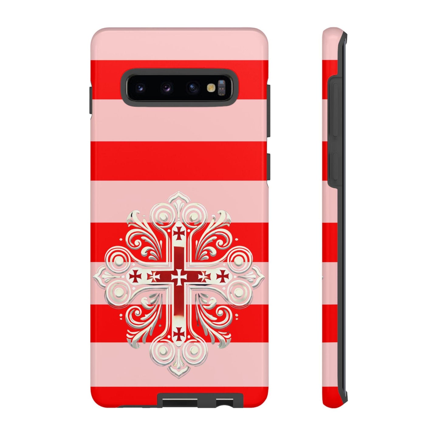 Showcase your Georgian Orthodox faith with this premium phone case featuring a Georgian Orthodox Cross in red and white. Made with polycarbonate & TPU, it’s durable, shock-absorbent, and wireless charging compatible.