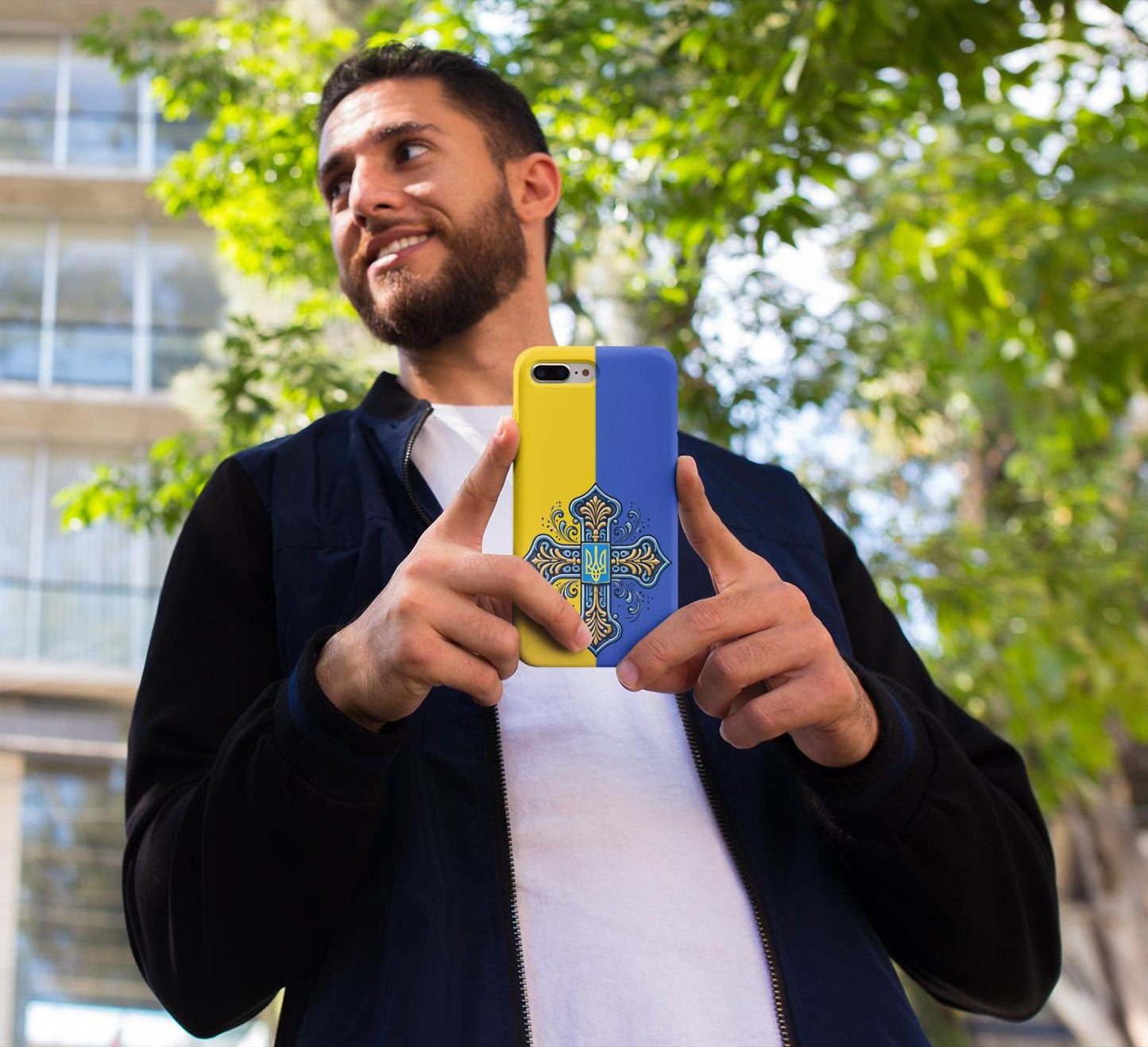 Showcase your Ukrainian Orthodox faith with this premium phone case featuring a Ukrainian Orthodox Cross in blue and yellow. Made with polycarbonate & TPU, it’s durable, shock-absorbent, and wireless charging compatible
