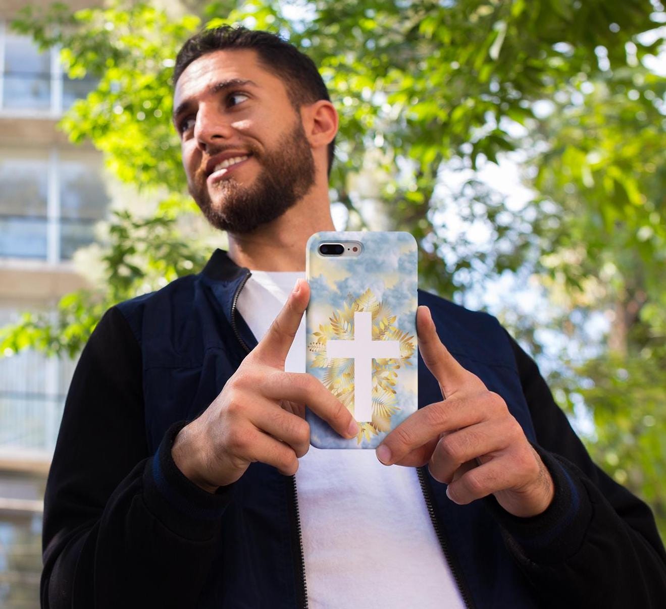 Carry your faith with this Christian Cross Phone Case! Featuring heavenly clouds and a radiant cross, it’s durable, lightweight & wireless charging compatible. A perfect Christian gift for iPhone & Samsung. Order now and stay inspired daily!