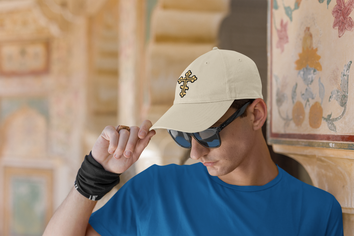 Orthodox Gold Cross Embroidered Christian Cap