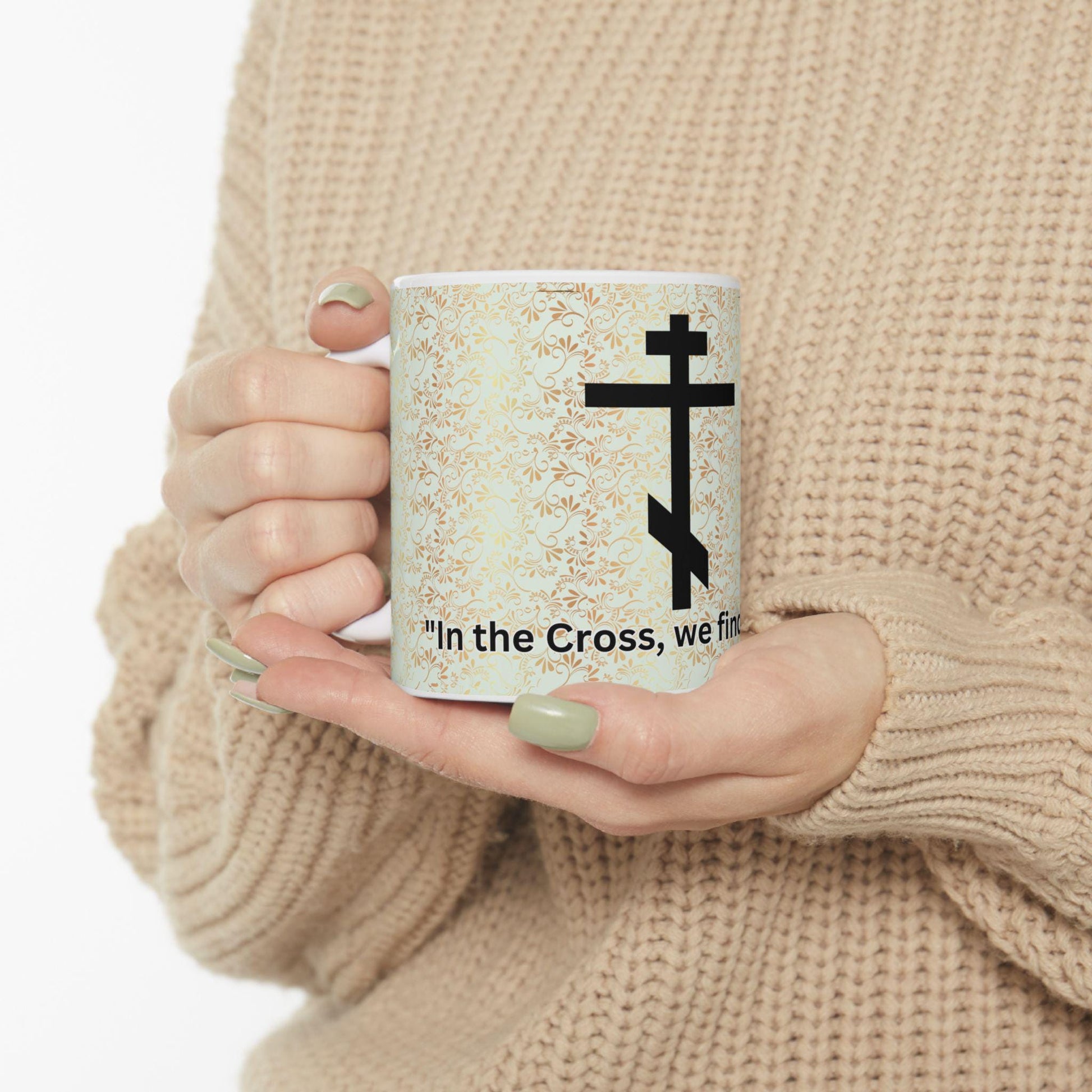 Orthodox Cross ceramic mug featuring a timeless faith-inspired design. Durable, microwave- and dishwasher-safe, perfect for coffee, tea, or as a meaningful gift for baptisms, name days, or church events.