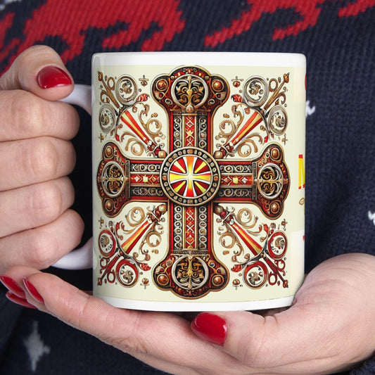 Macedonian Orthodox Christian 11oz ceramic mug with a faith-inspired design. Durable, microwave- and dishwasher-safe, perfect for coffee, tea, or as a meaningful gift for baptisms, name days, or Macedonian Orthodox celebrations