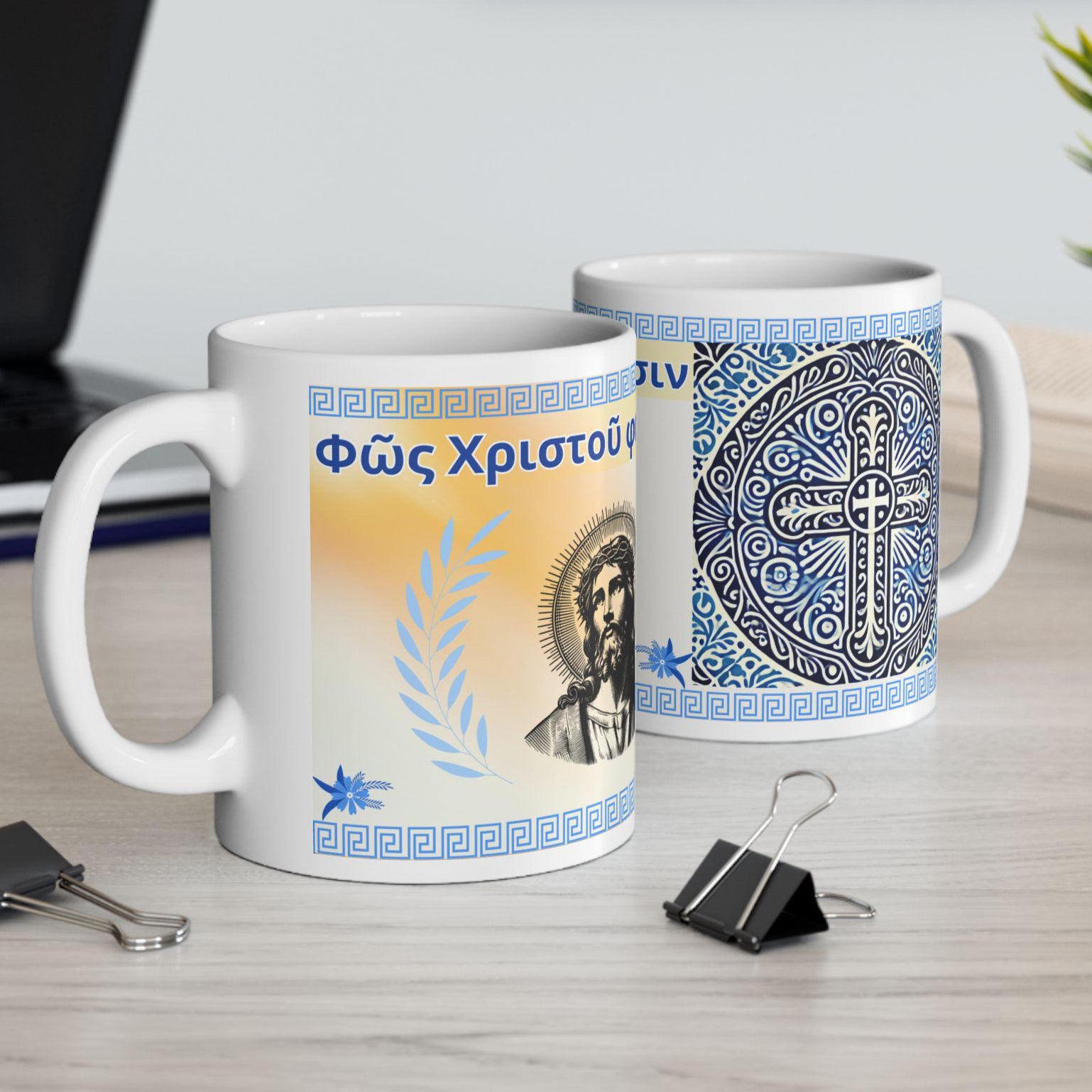 Celebrate faith with this 11oz Greek Orthodox Christian ceramic mug. Featuring a timeless design, it&#39;s perfect for coffee, tea, or as a meaningful gift for baptisms, name days, or religious occasions. Durable, microwave-, and dishwasher-safe